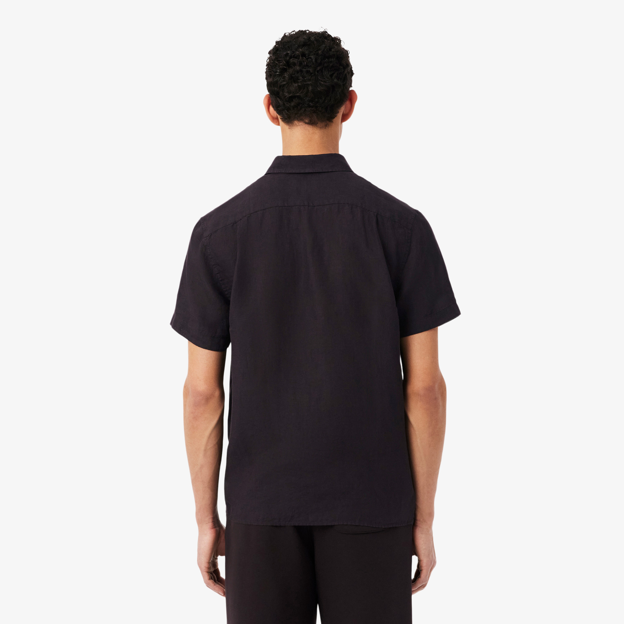 Lacoste Erkek Regular Fit Kısa Kollu Düğmeli Yaka Keten Kahverengi Gömlek görsel 3