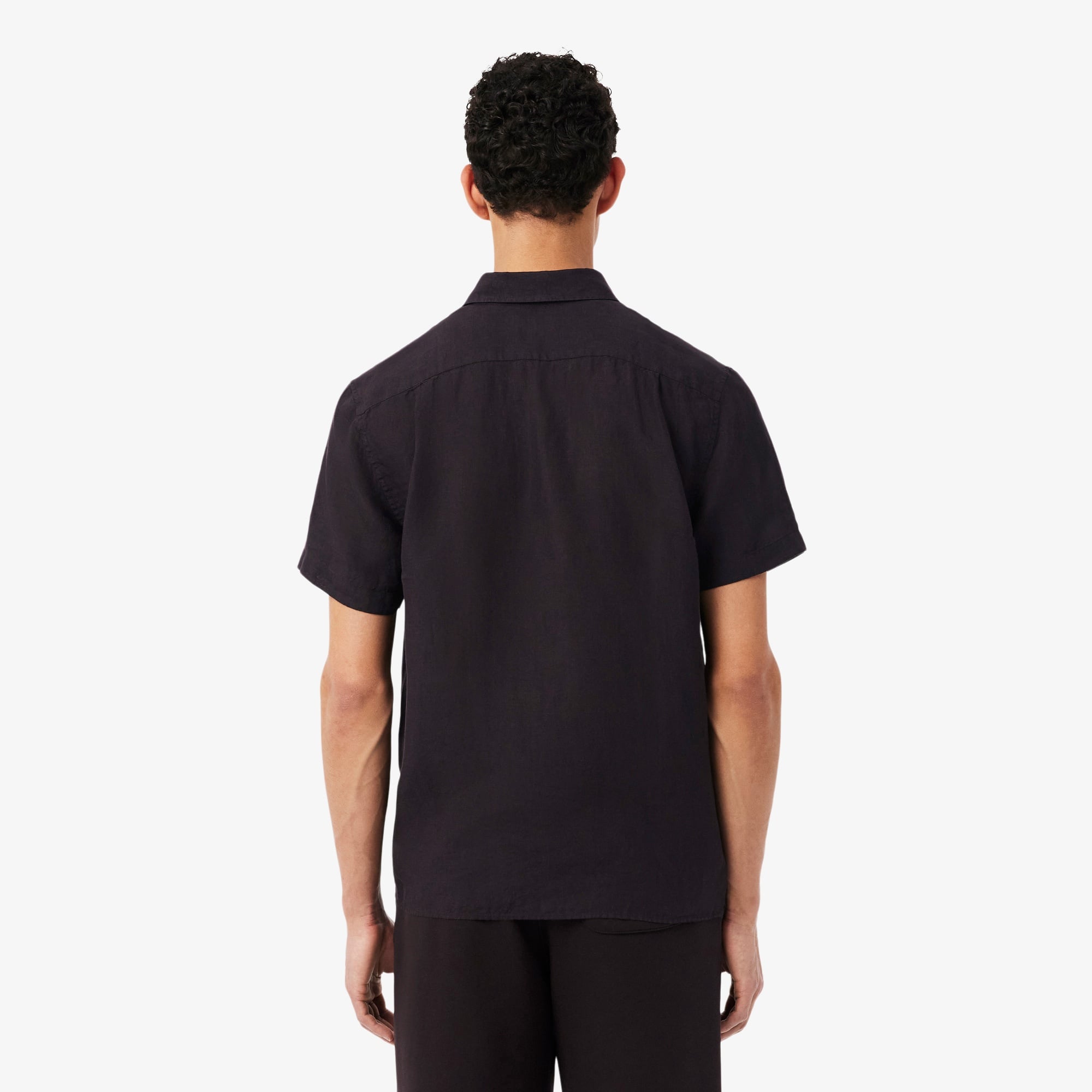 Erkek Regular Fit Kısa Kollu Düğmeli Yaka Keten Kahverengi Gömlek