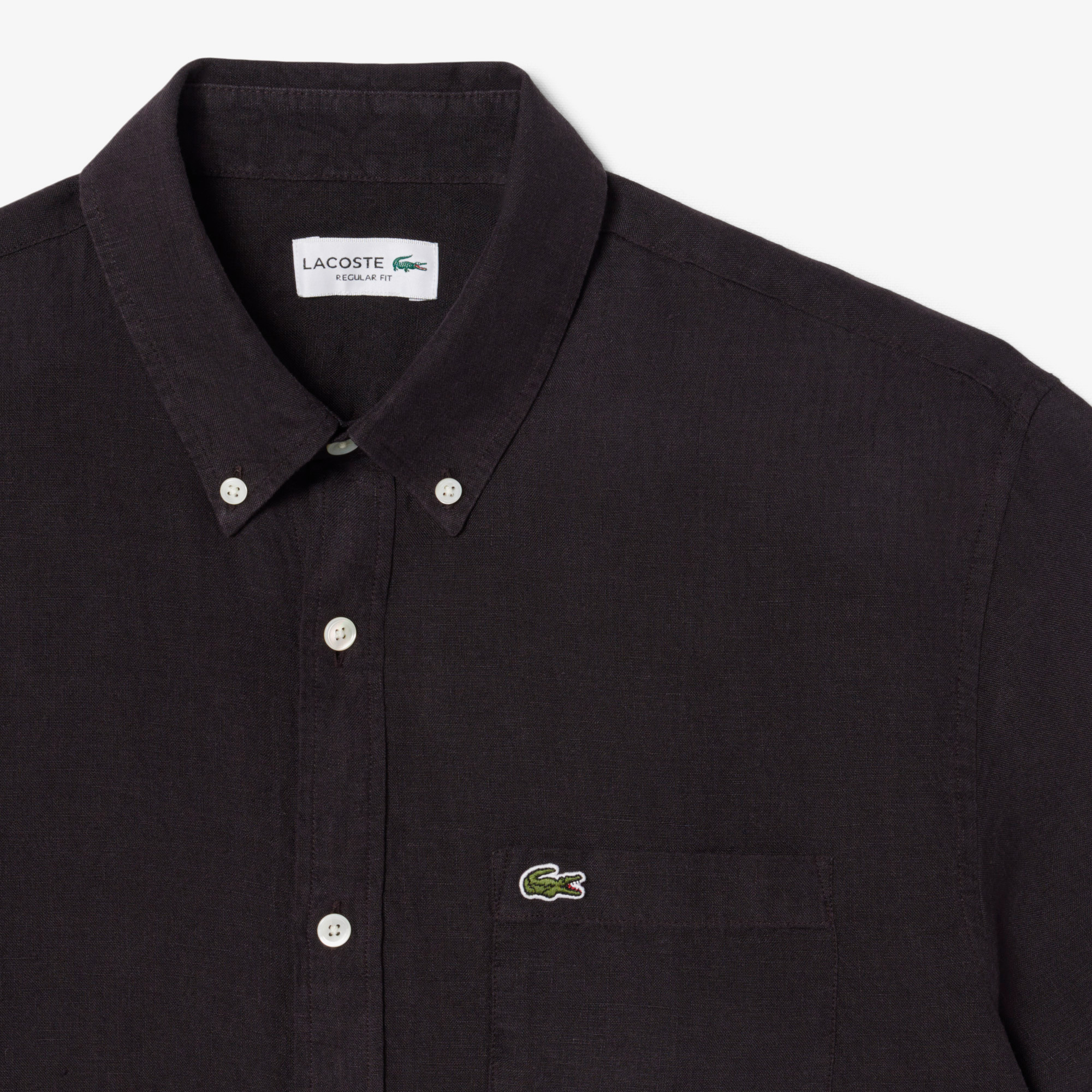 Lacoste Erkek Regular Fit Kısa Kollu Düğmeli Yaka Keten Kahverengi Gömlek görsel 6