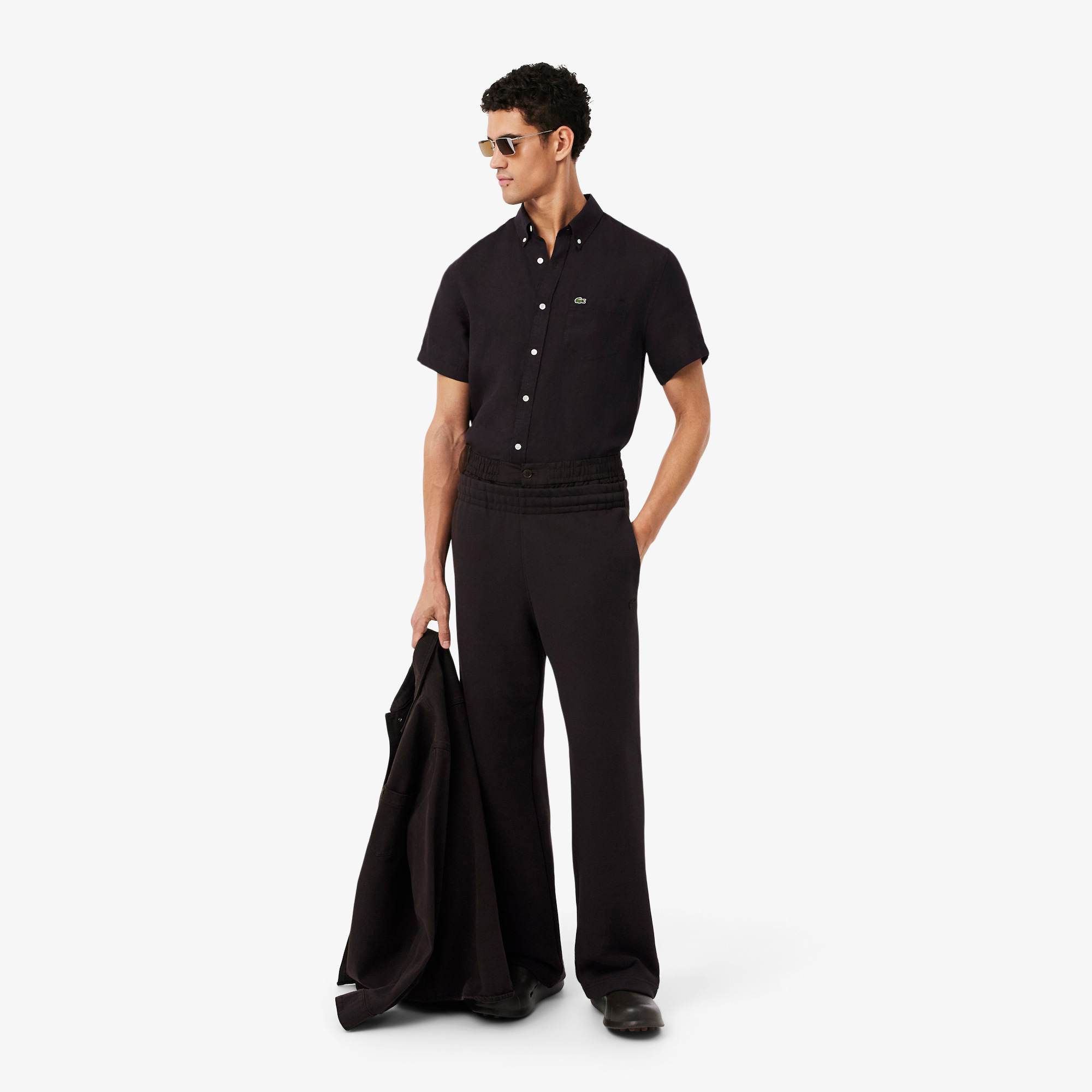 Lacoste Erkek Regular Fit Kısa Kollu Düğmeli Yaka Keten Kahverengi Gömlek görsel 4