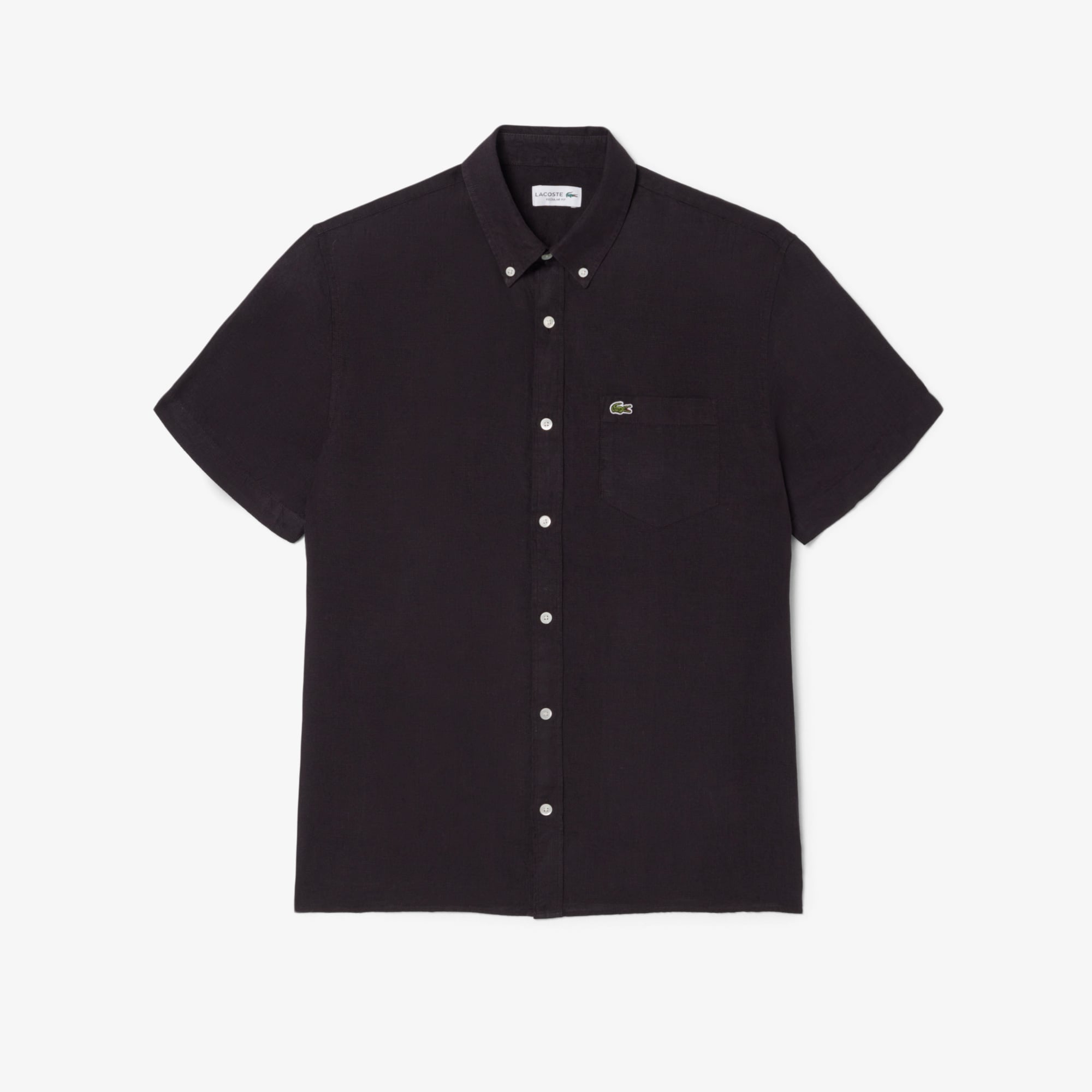 Lacoste Erkek Regular Fit Kısa Kollu Düğmeli Yaka Keten Kahverengi Gömlek görsel 5