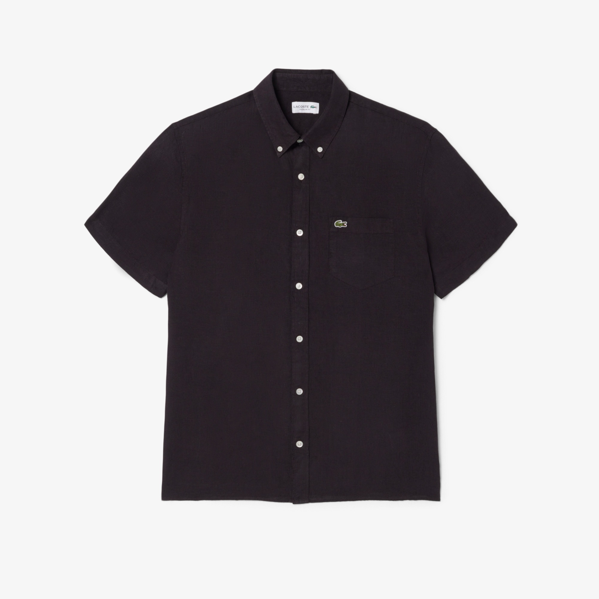 Erkek Regular Fit Kısa Kollu Düğmeli Yaka Keten Kahverengi Gömlek