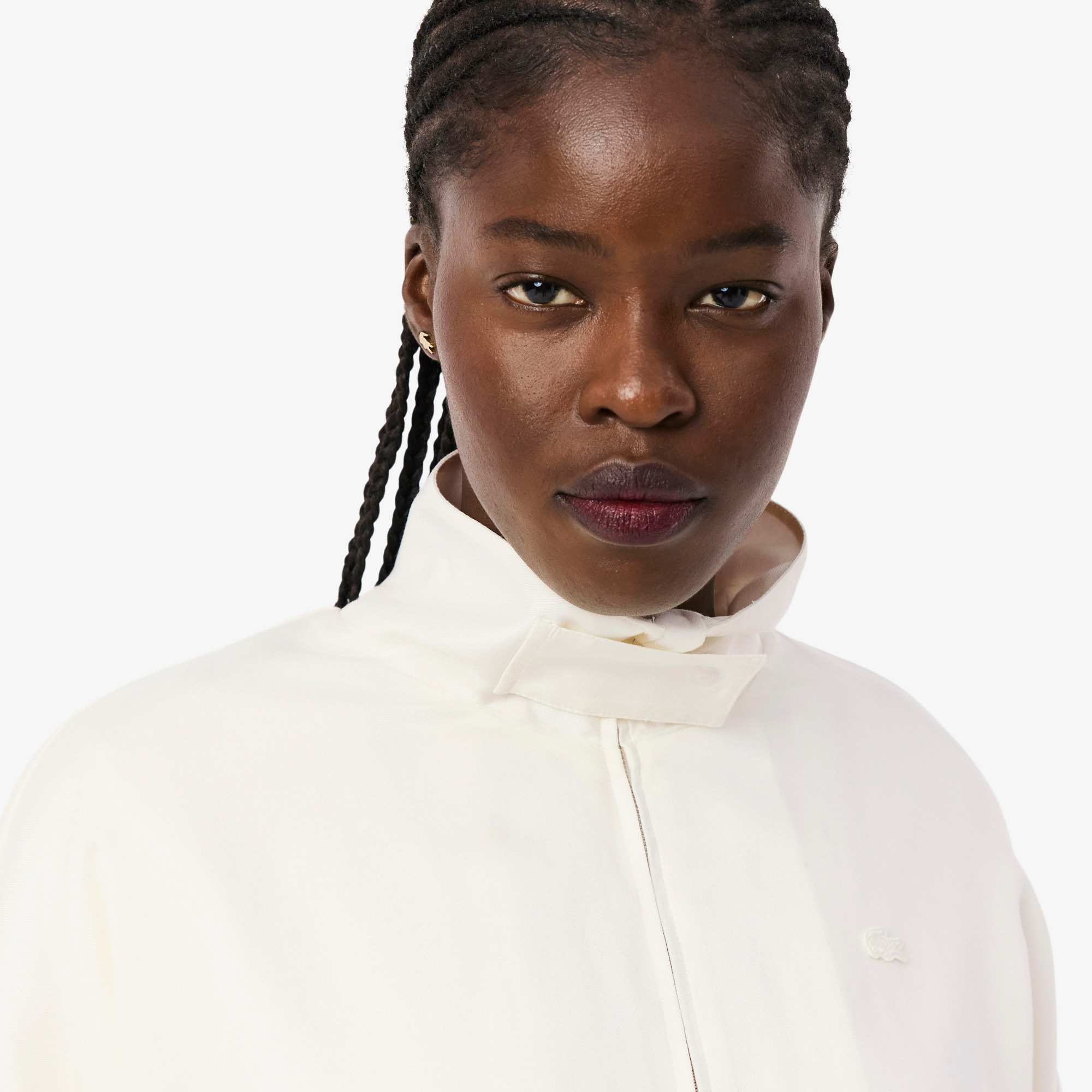 Lacoste Kadın Oversize Fit Dik Yaka Krem Ceket görsel 2