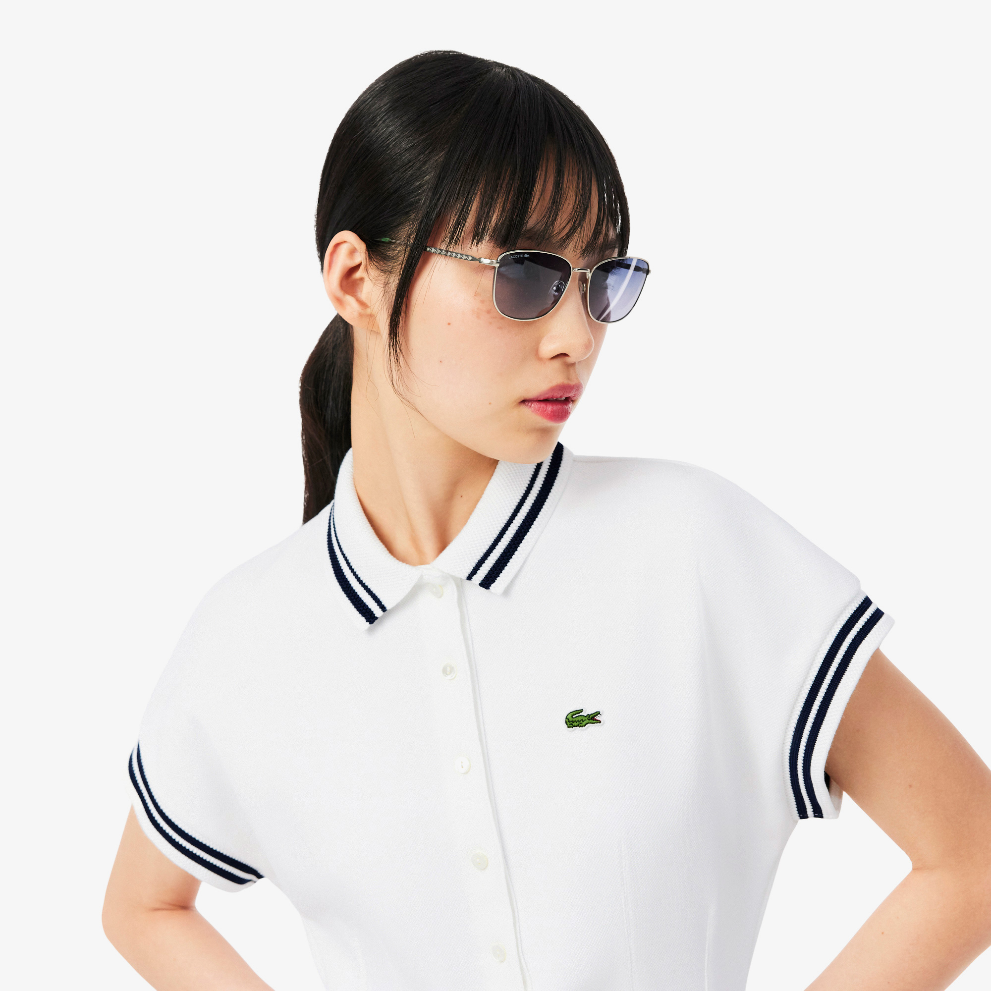 Lacoste Kadın Slim Fit Kısa Kollu Polo Yaka Beyaz Elbise görsel 2