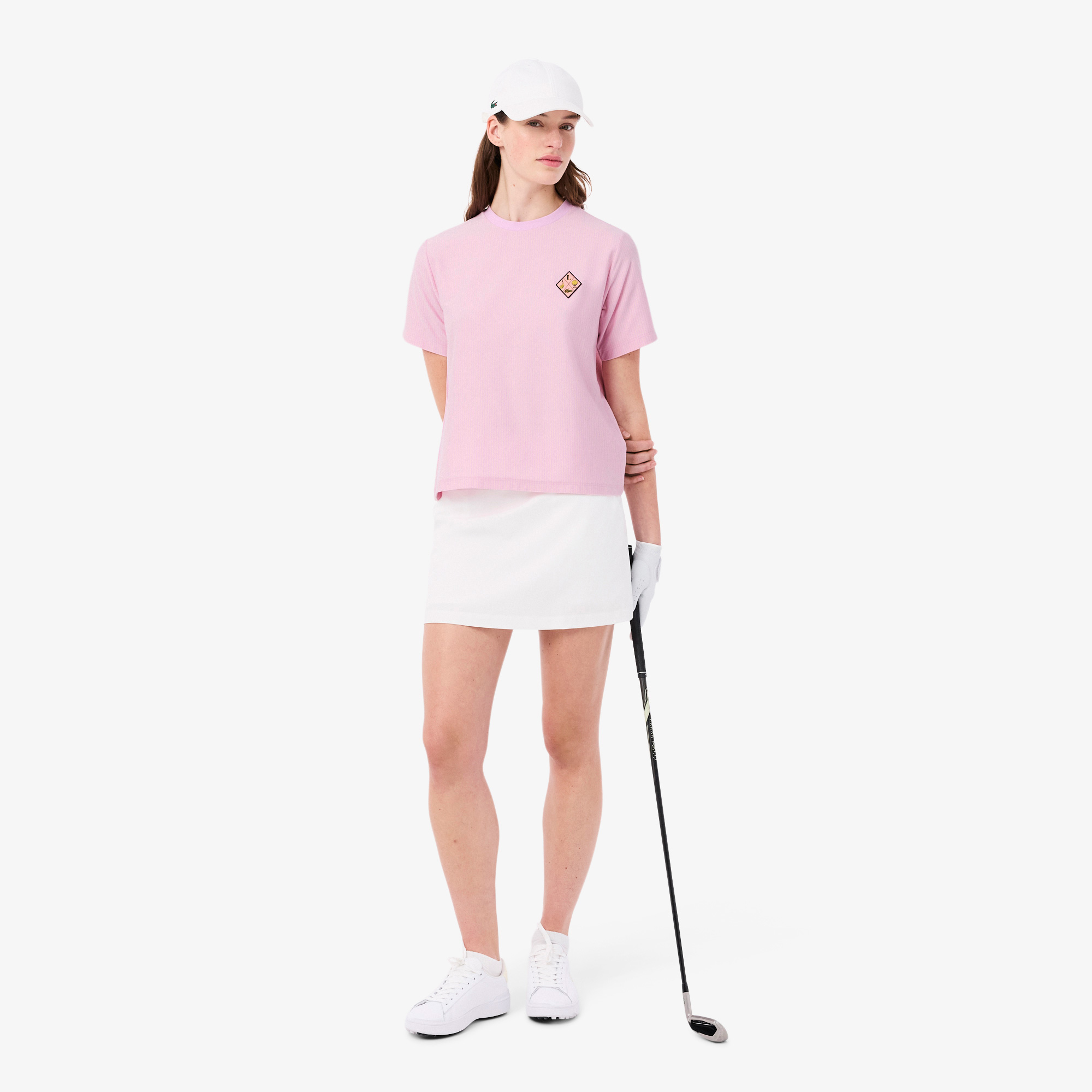 Lacoste Kadın Regular Fit Bisiklet Yaka Çizgili Pembe T-Shirt görsel 4