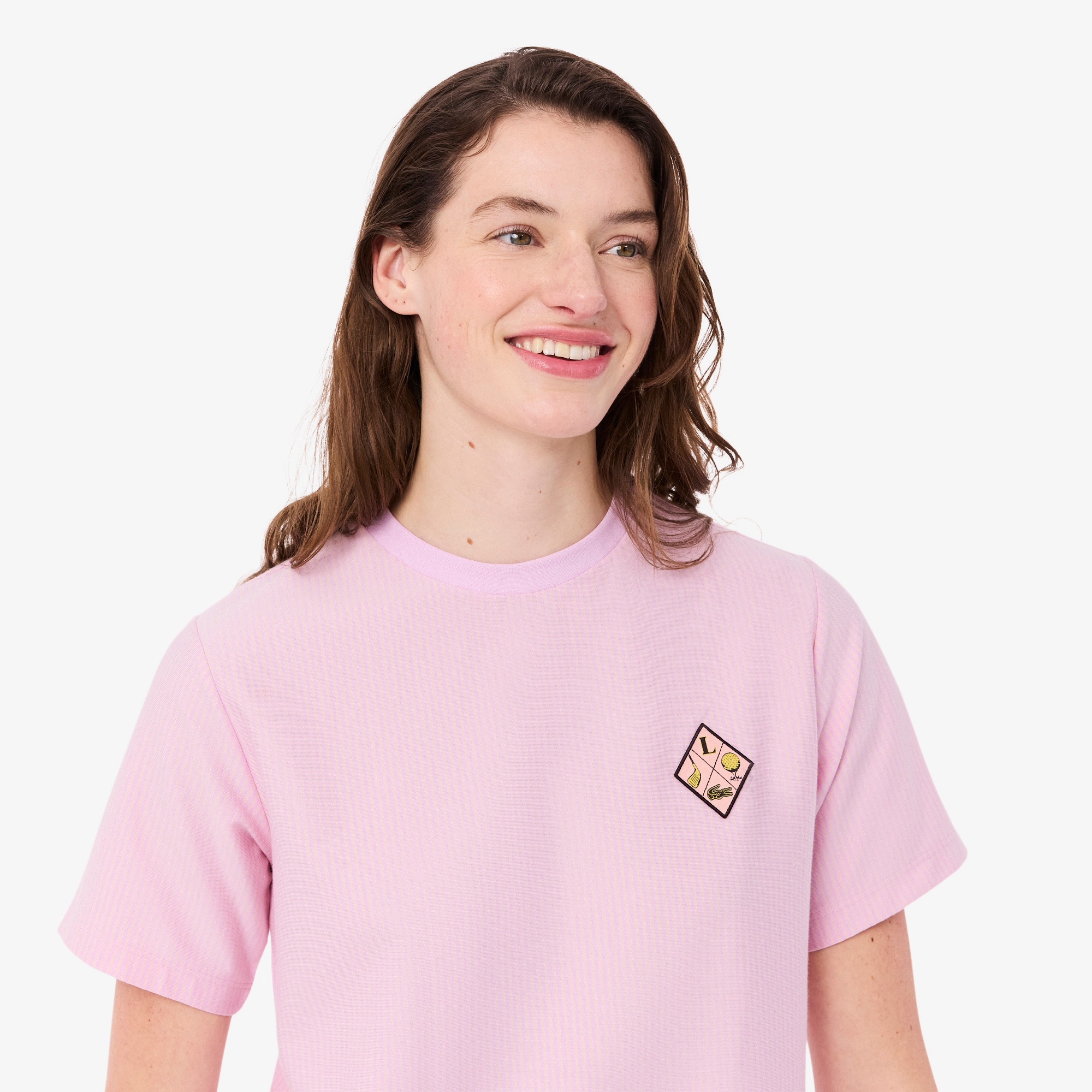 Kadın Regular Fit Bisiklet Yaka Çizgili Pembe T-Shirt