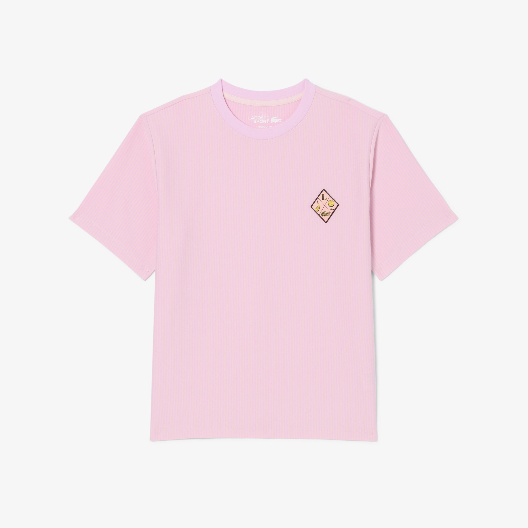 Lacoste Kadın Regular Fit Bisiklet Yaka Çizgili Pembe T-Shirt görsel 5