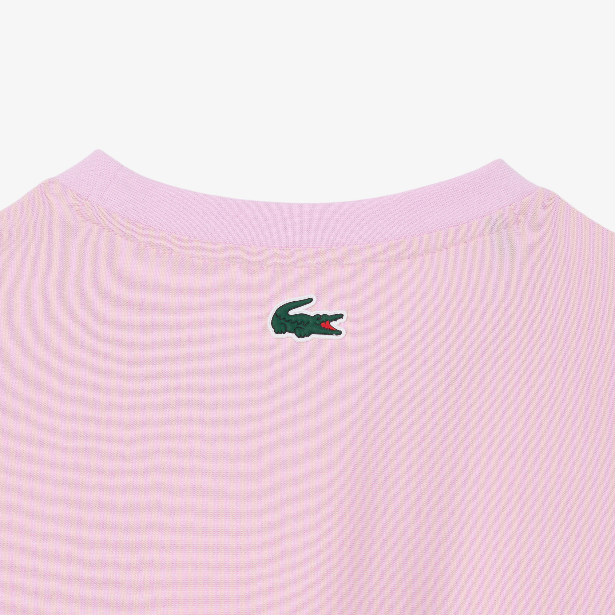 Lacoste Kadın Regular Fit Bisiklet Yaka Çizgili Pembe T-Shirt görsel 7