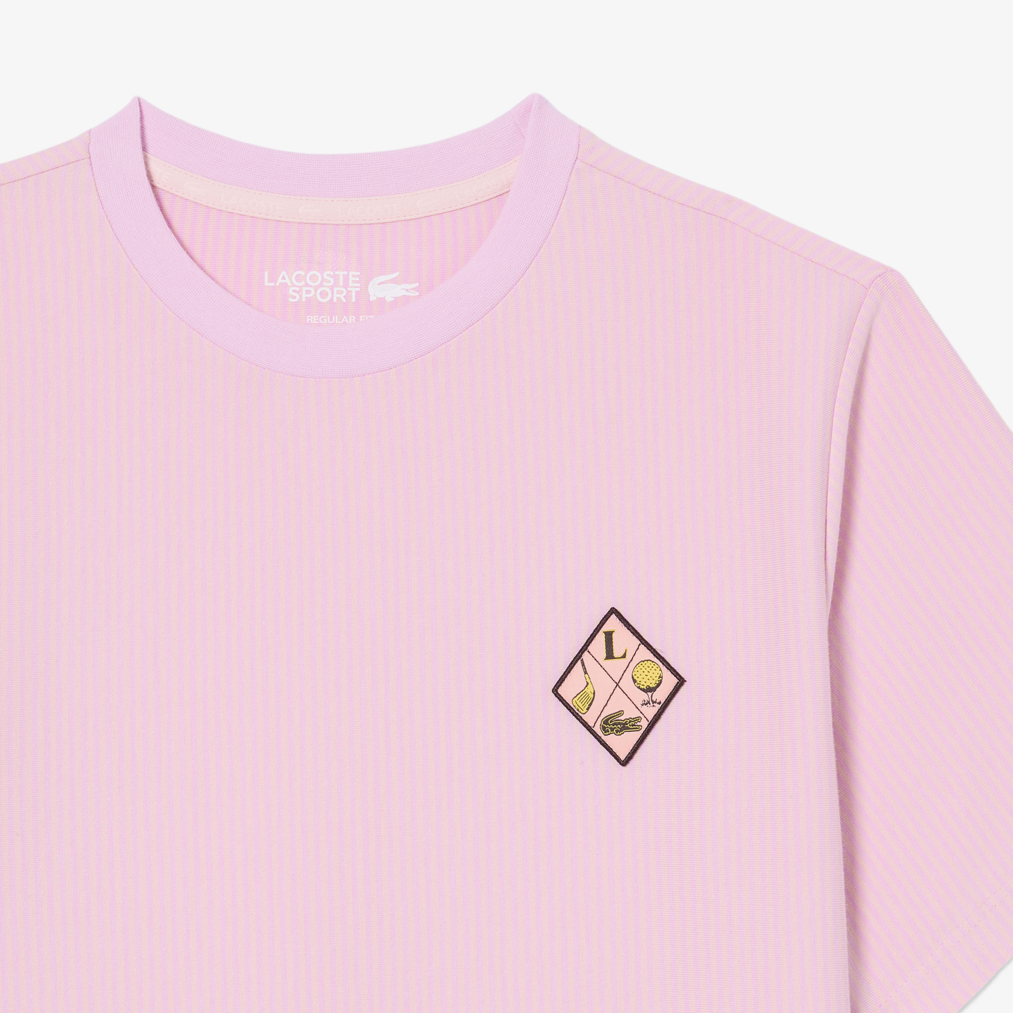 Lacoste Kadın Regular Fit Bisiklet Yaka Çizgili Pembe T-Shirt görsel 6