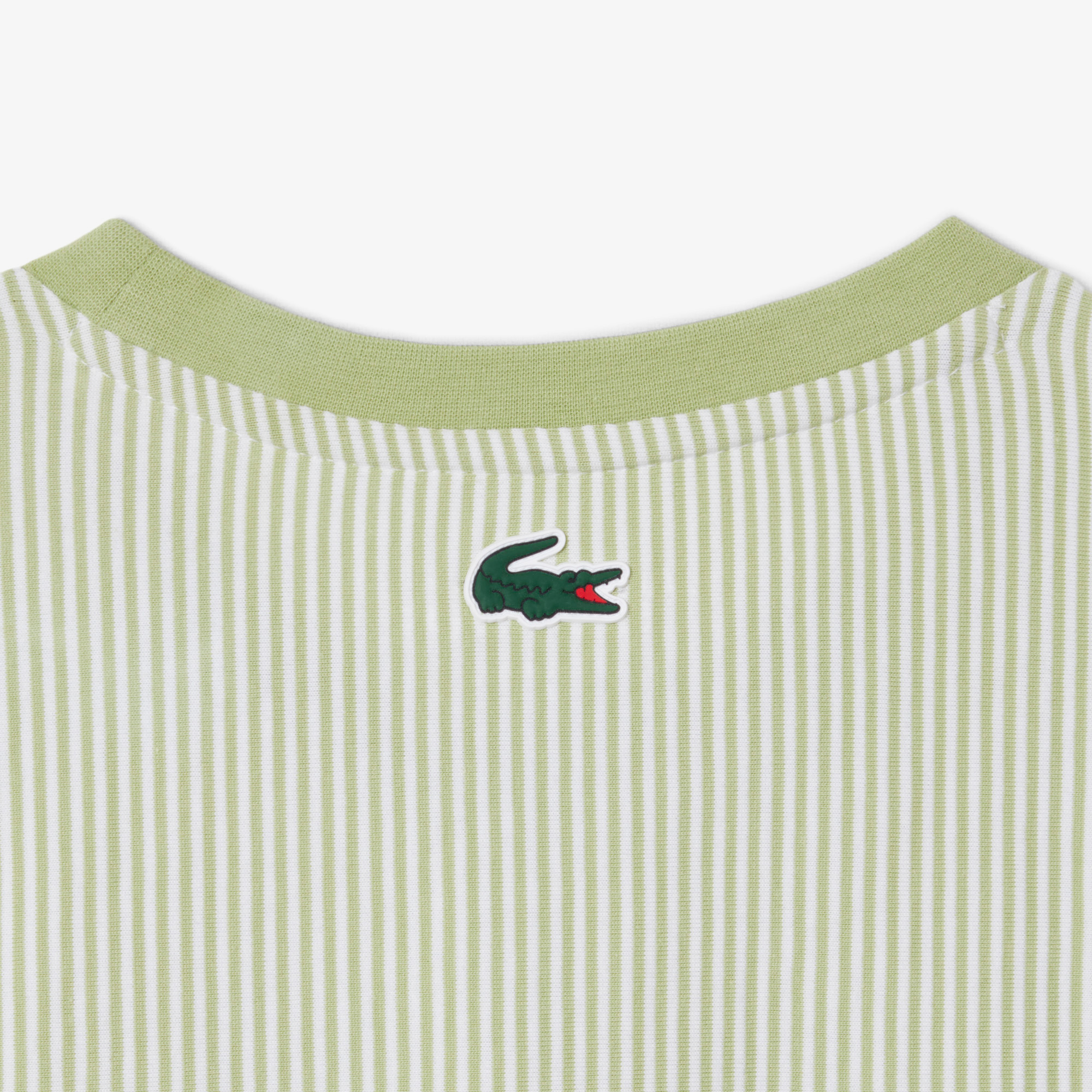Lacoste Kadın Regular Fit Bisiklet Yaka Çizgili Yeşil T-Shirt görsel 7