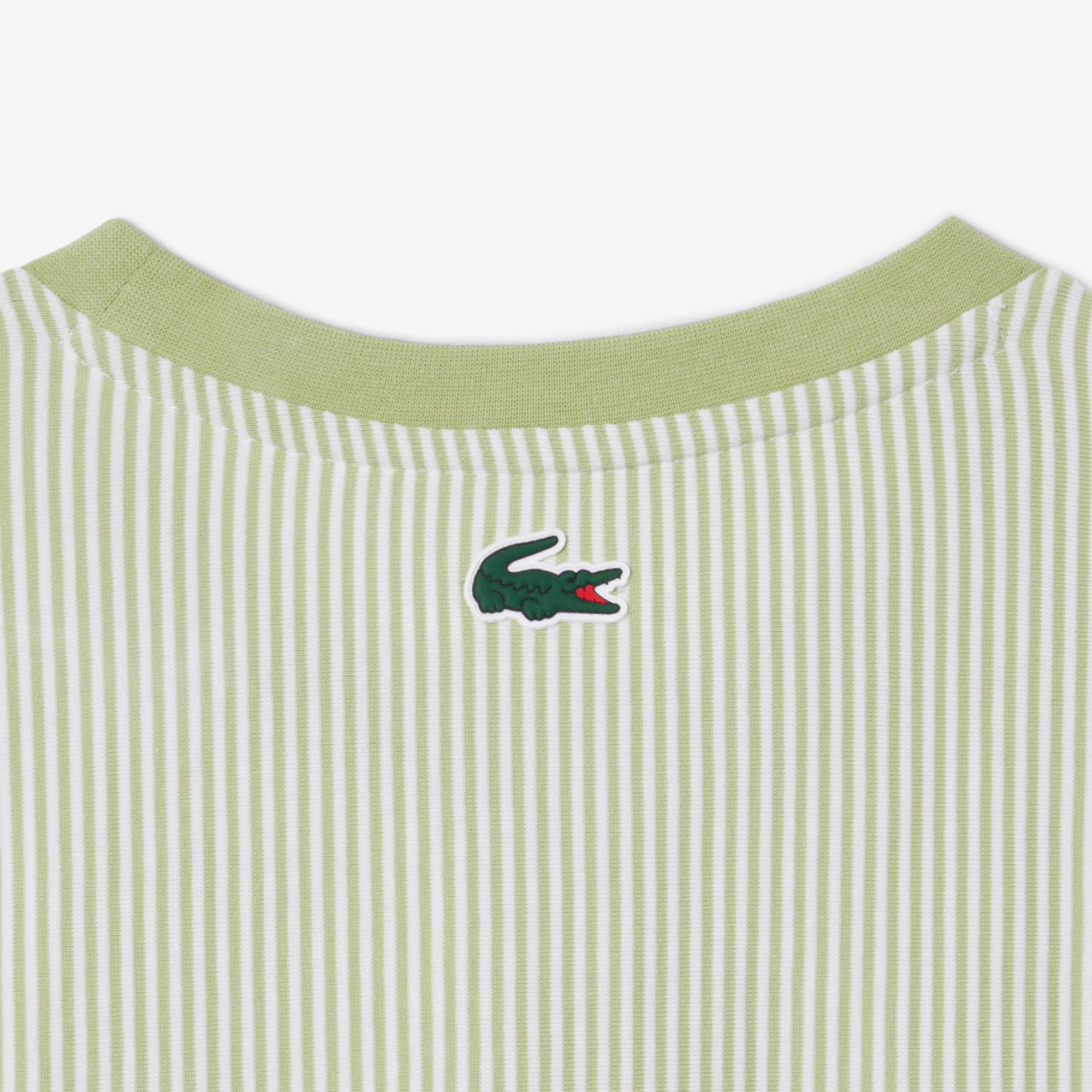 Kadın Regular Fit Bisiklet Yaka Çizgili Yeşil T-Shirt