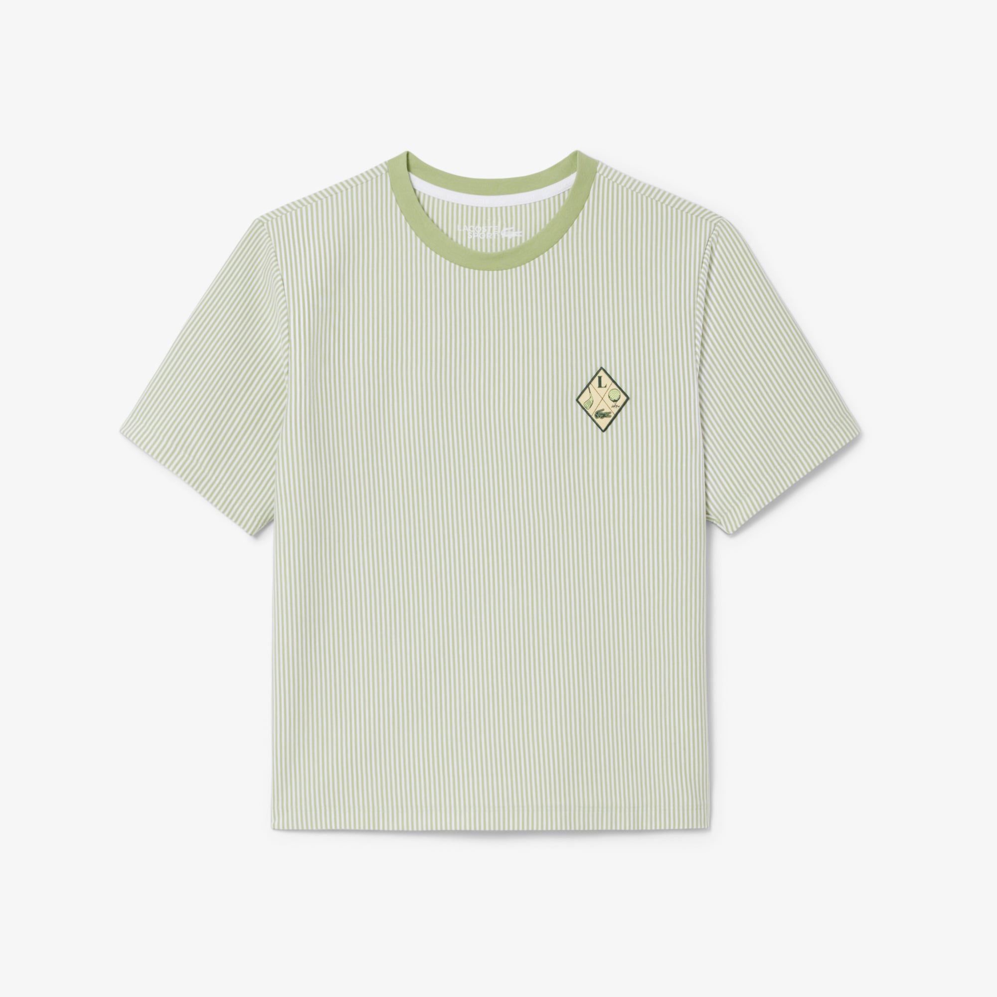 Lacoste Kadın Regular Fit Bisiklet Yaka Çizgili Yeşil T-Shirt görsel 5