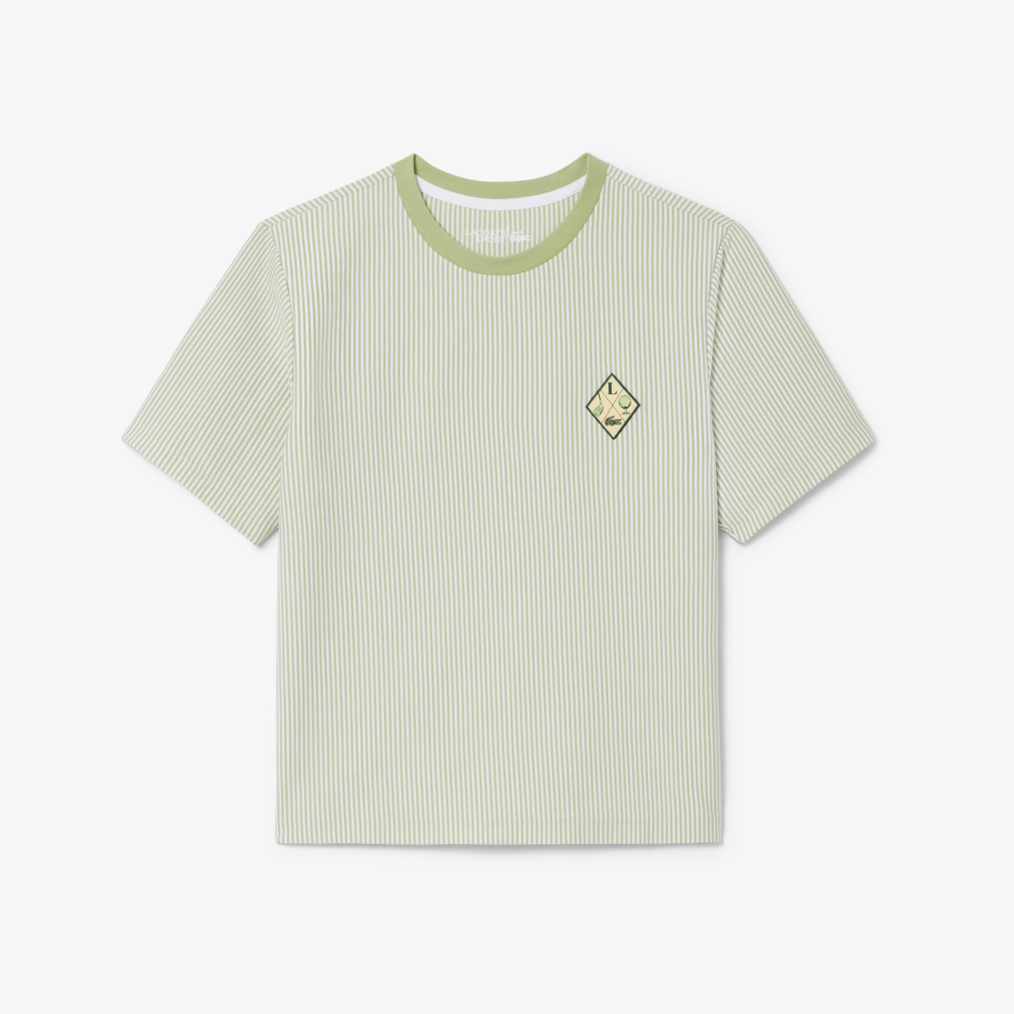 Kadın Regular Fit Bisiklet Yaka Çizgili Yeşil T-Shirt