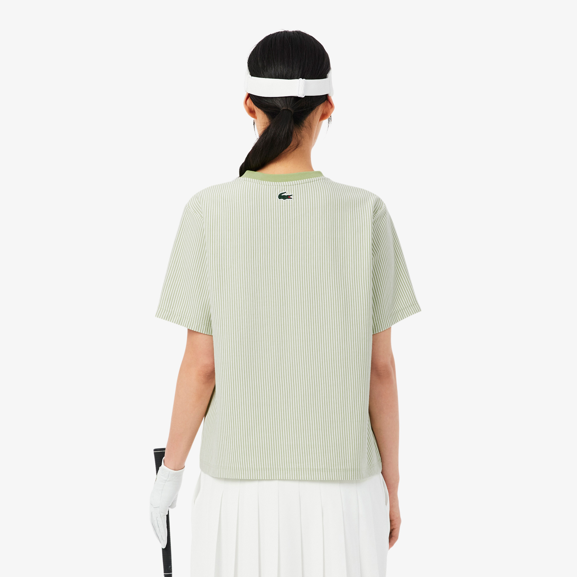 Lacoste Kadın Regular Fit Bisiklet Yaka Çizgili Yeşil T-Shirt görsel 3