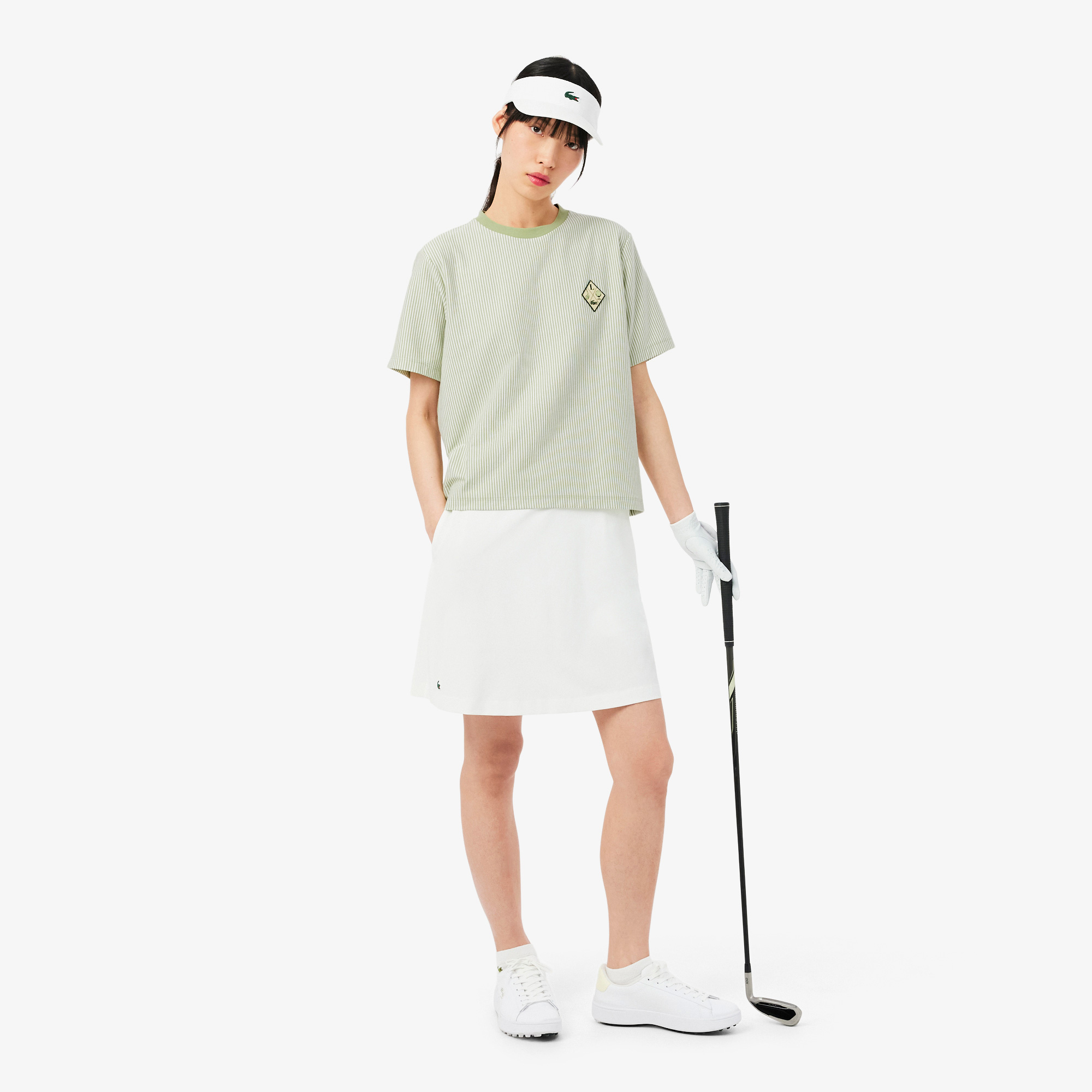 Lacoste Kadın Regular Fit Bisiklet Yaka Çizgili Yeşil T-Shirt görsel 4