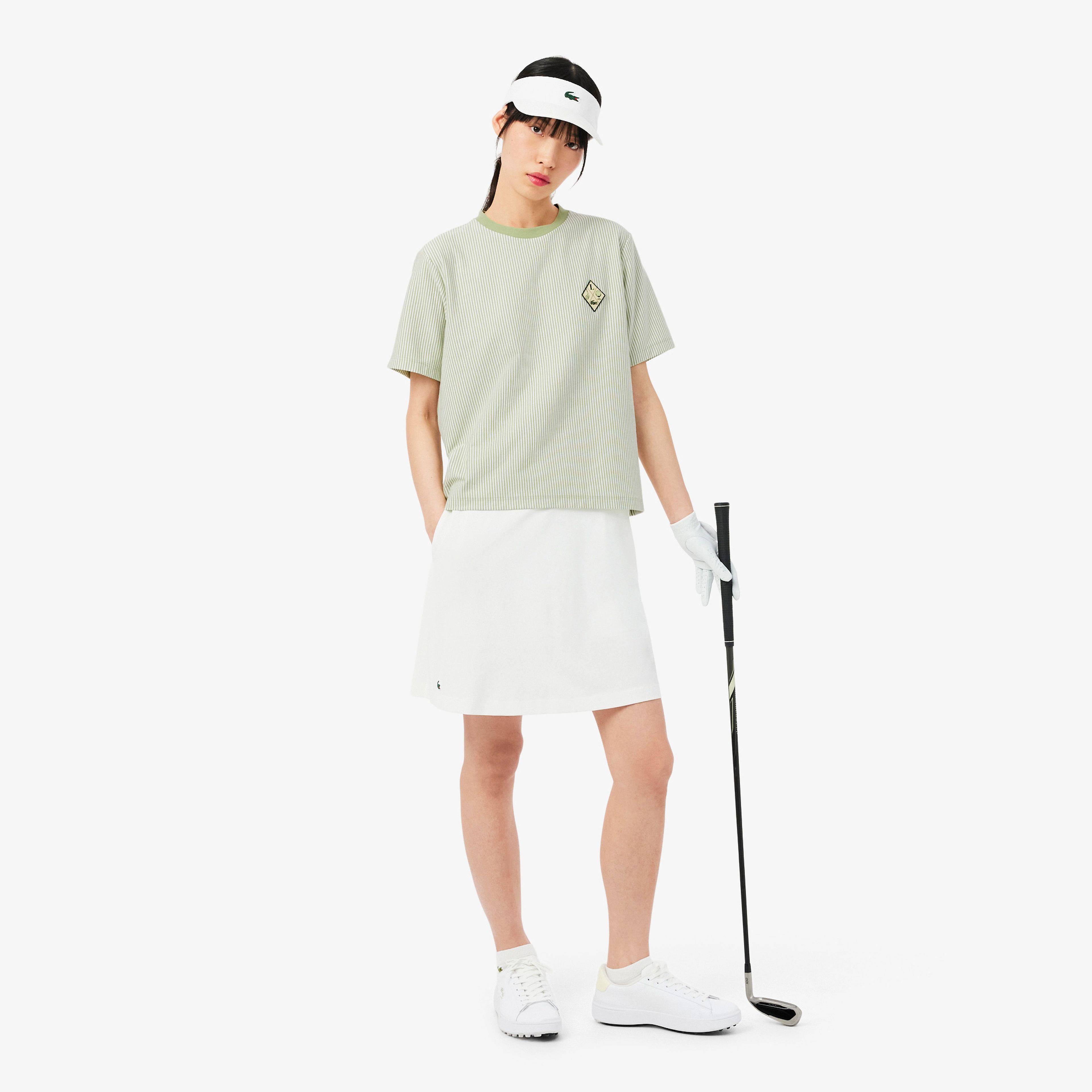 Kadın Regular Fit Bisiklet Yaka Çizgili Yeşil T-Shirt