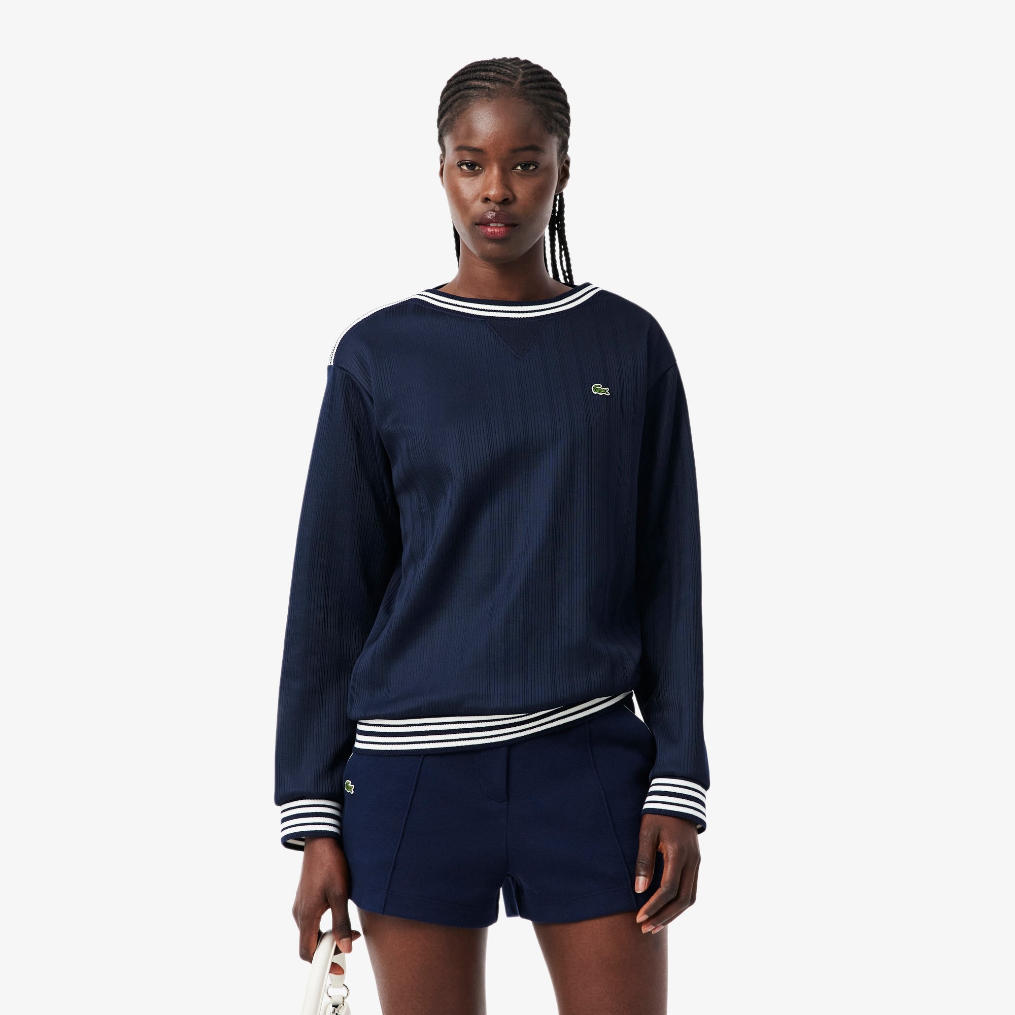 Lacoste Kadın Relaxed Fit Bisiklet Yaka Lacivert Sweatshirt