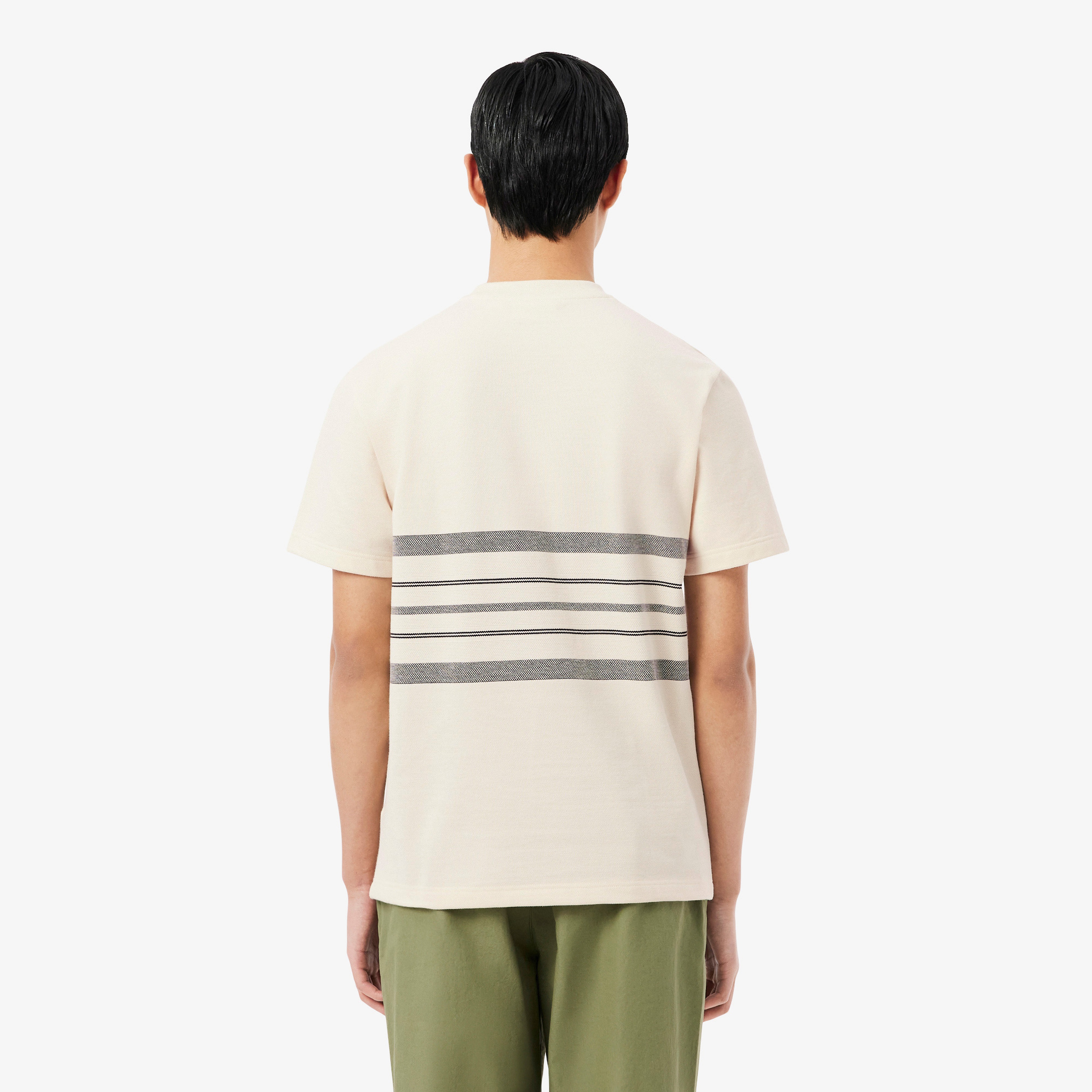 Erkek Classic Fit Bisiklet Yaka Çizgili Krem T-Shirt Erkek Classic Fit Bisiklet Yaka Çizgili Krem T-Shirt