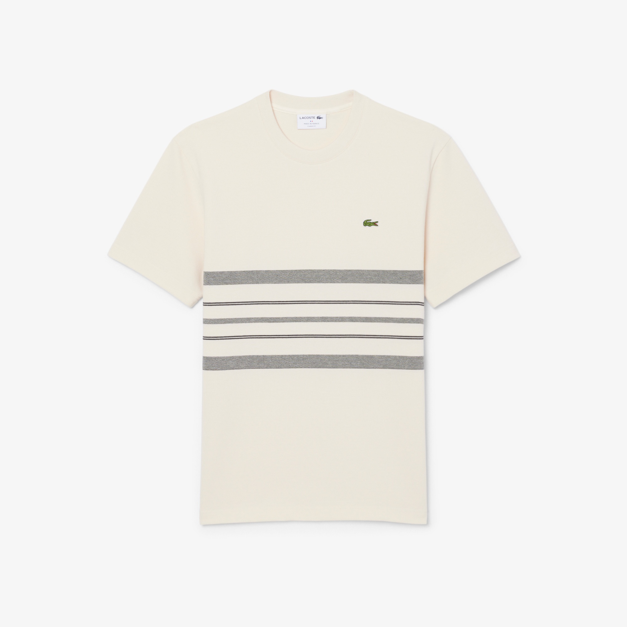 Erkek Classic Fit Bisiklet Yaka Çizgili Krem T-Shirt