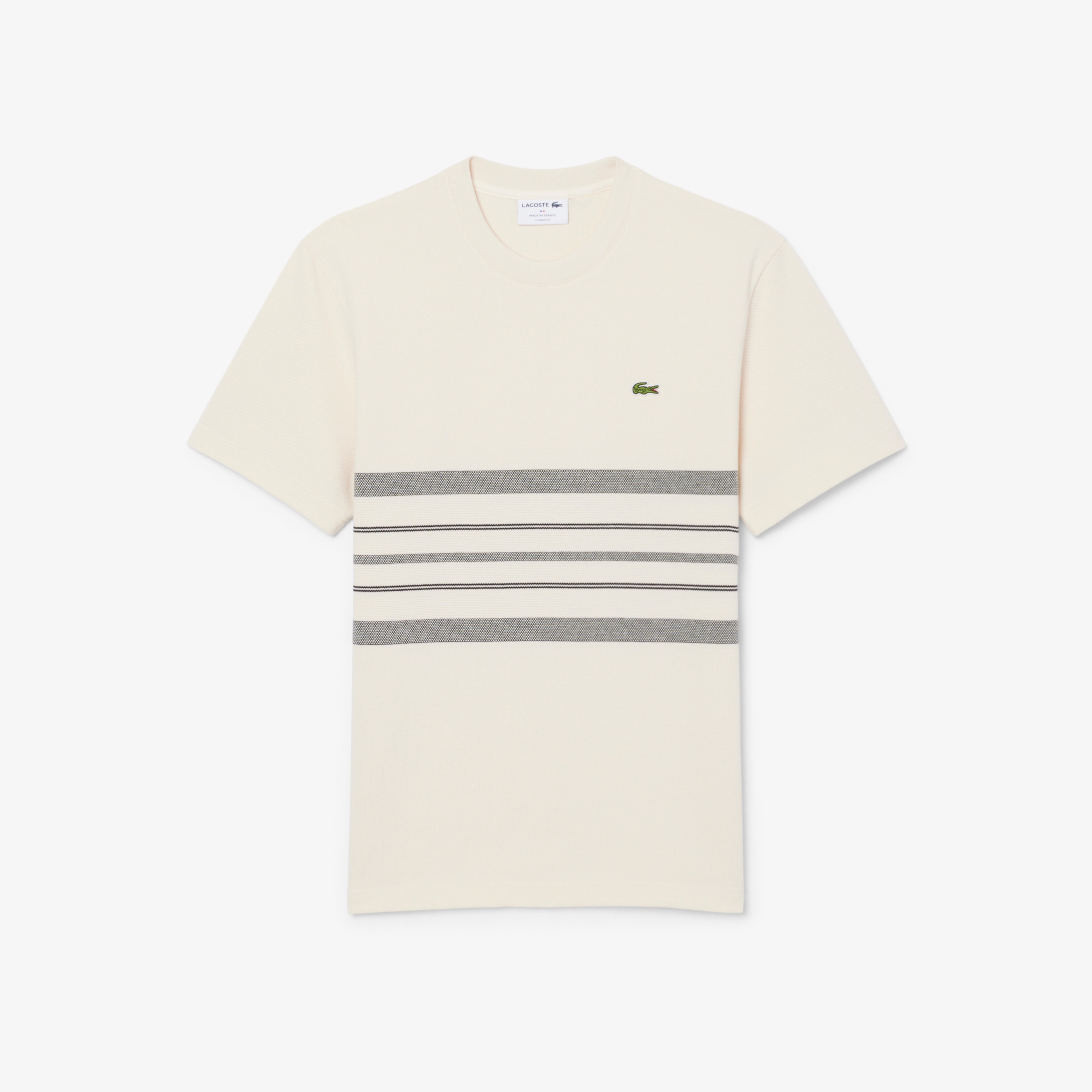 Erkek Classic Fit Bisiklet Yaka Çizgili Krem T-Shirt Erkek Classic Fit Bisiklet Yaka Çizgili Krem T-Shirt