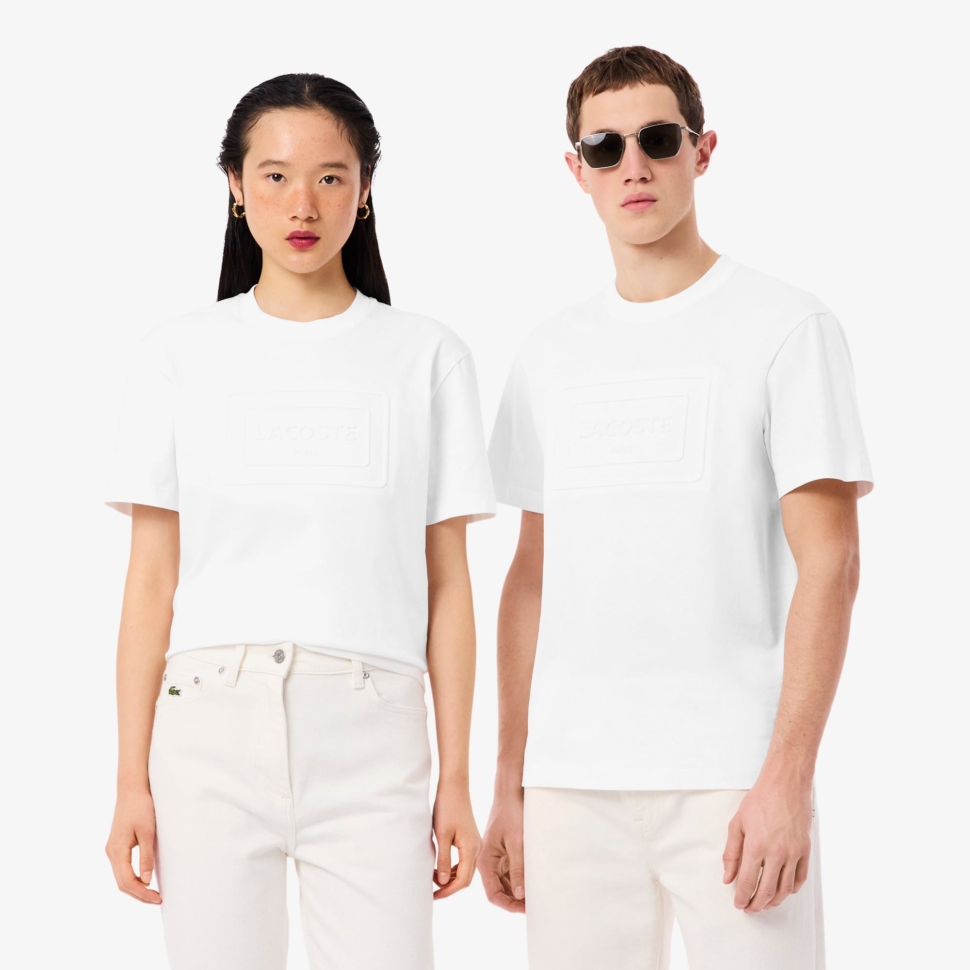 Lacoste Unisex Classic Fit Bisiklet Yaka Baskılı Beyaz T-Shirt