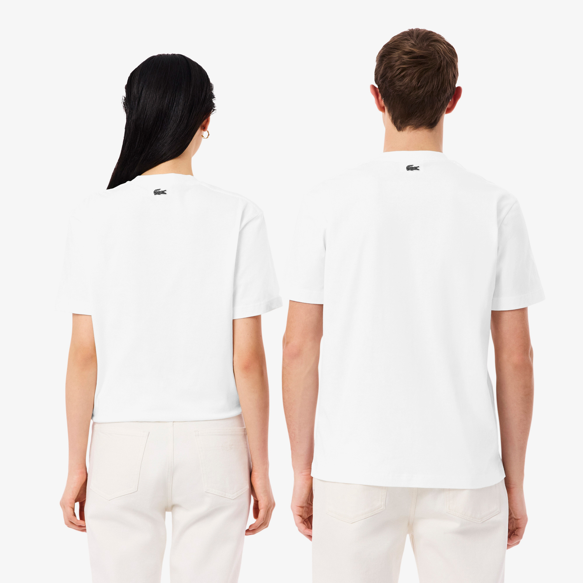 Lacoste Unisex Classic Fit Bisiklet Yaka Baskılı Beyaz T-Shirt görsel 3