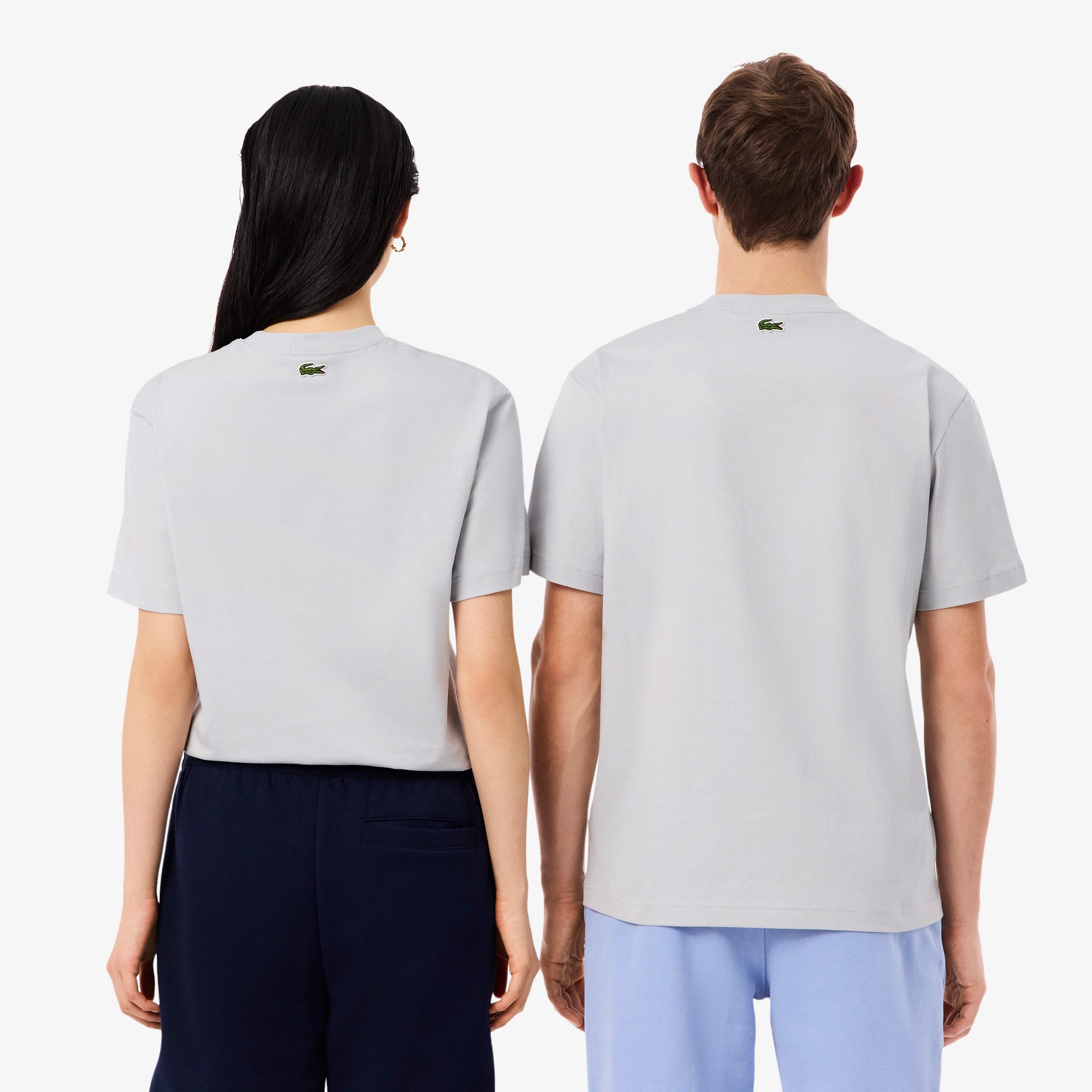 Unisex Classic Fit Bisiklet Yaka Baskılı Gri T-Shirt