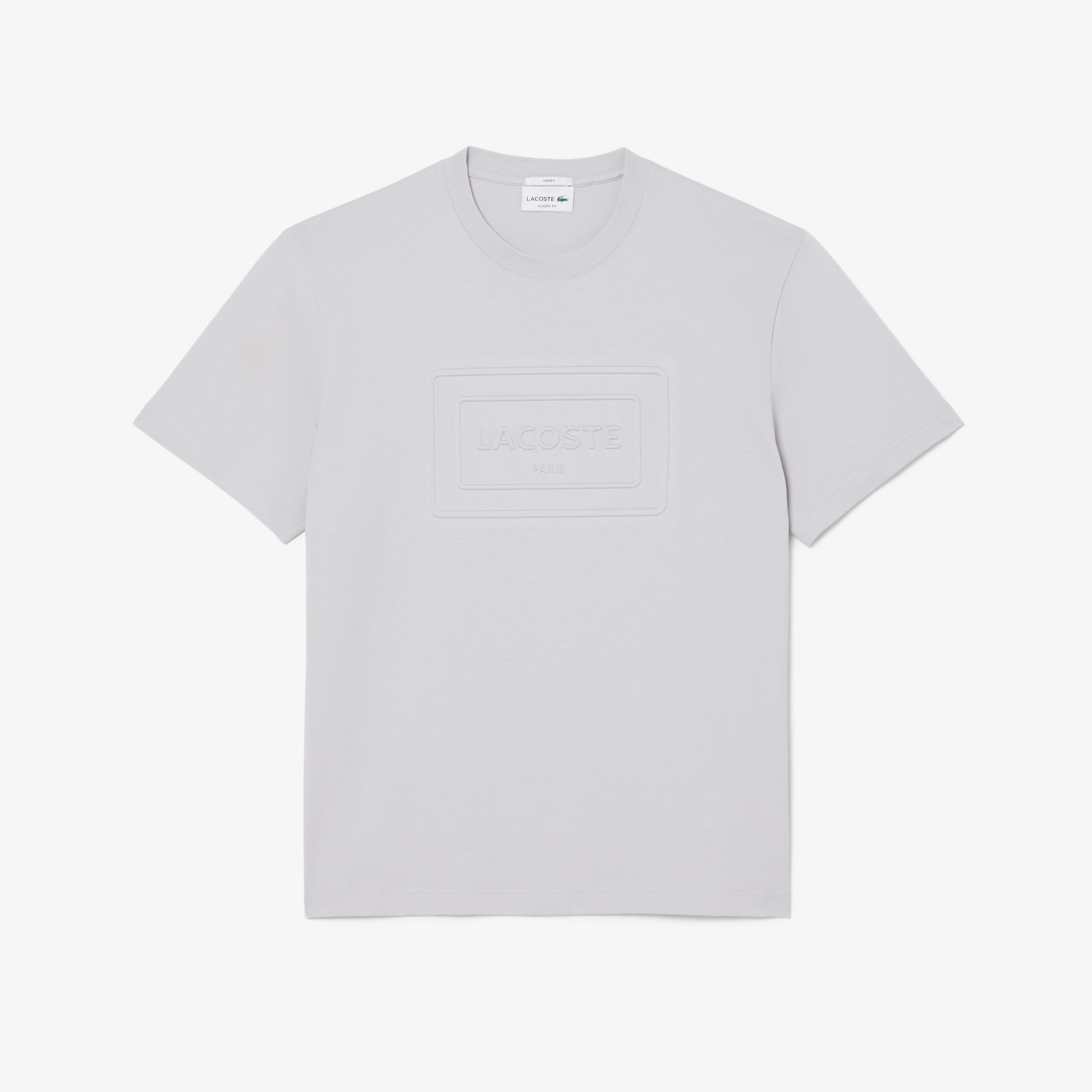 Unisex Classic Fit Bisiklet Yaka Baskılı Gri T-Shirt