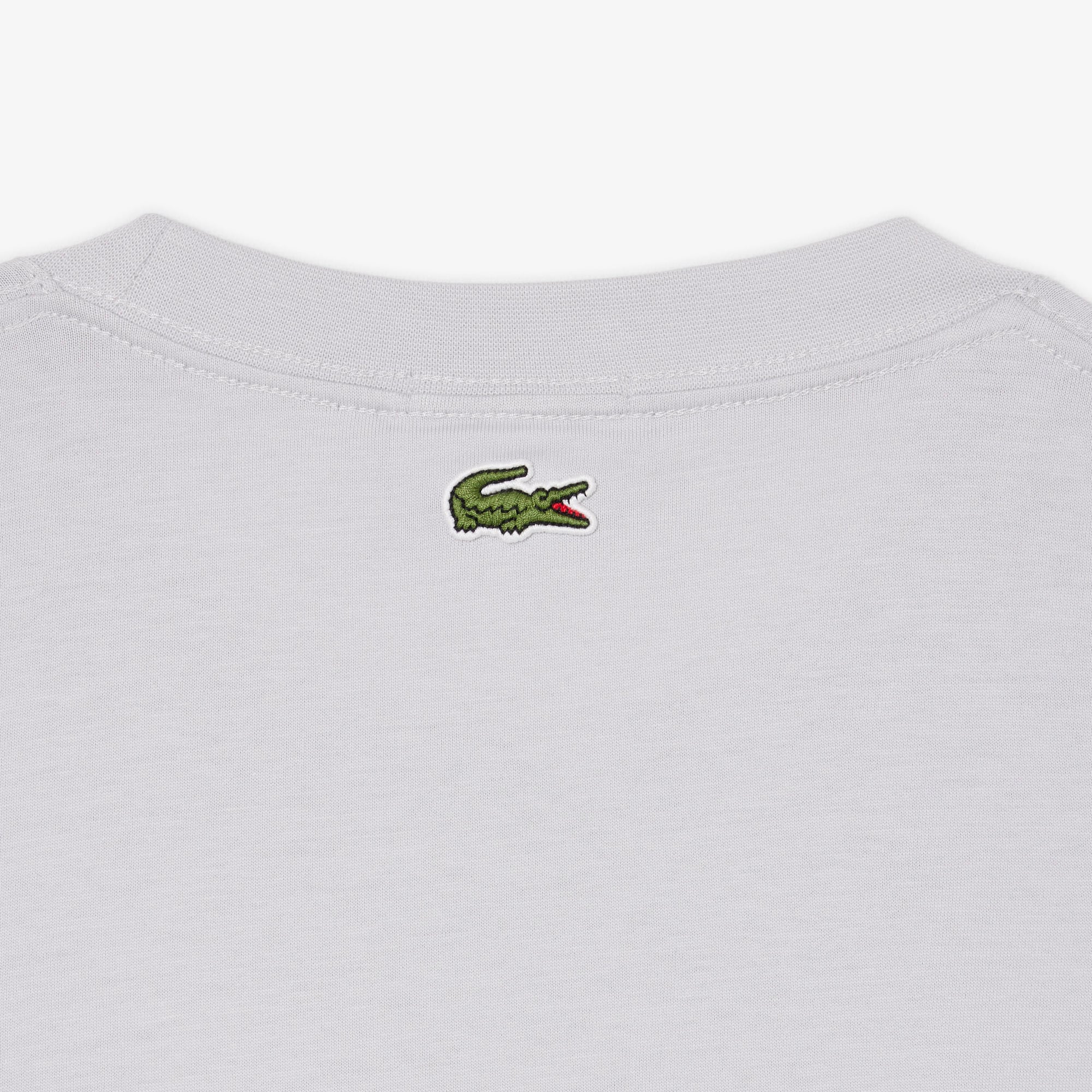 Lacoste Unisex Classic Fit Bisiklet Yaka Baskılı Gri T-Shirt görsel 7