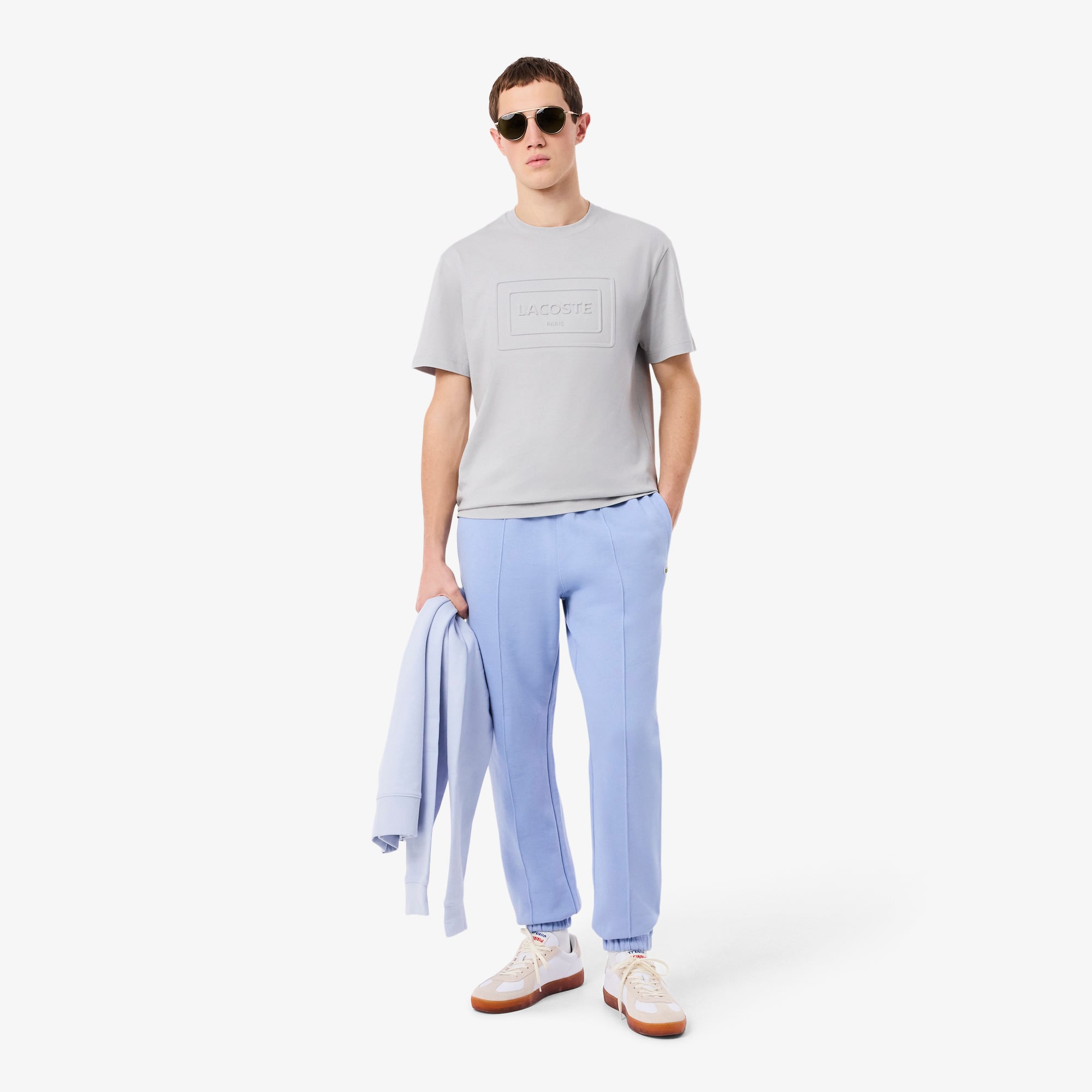 Lacoste Unisex Classic Fit Bisiklet Yaka Baskılı Gri T-Shirt görsel 4