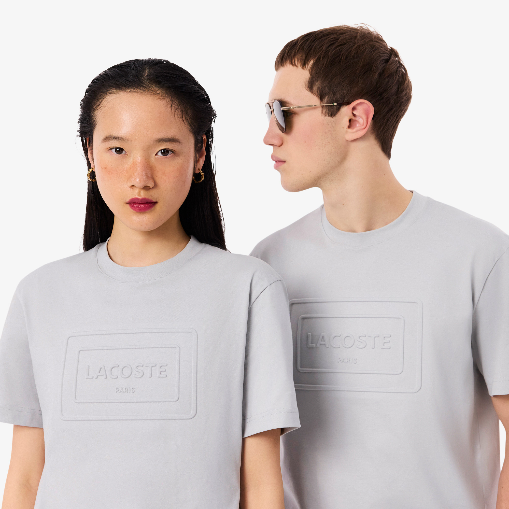 Lacoste Unisex Classic Fit Bisiklet Yaka Baskılı Gri T-Shirt görsel 2