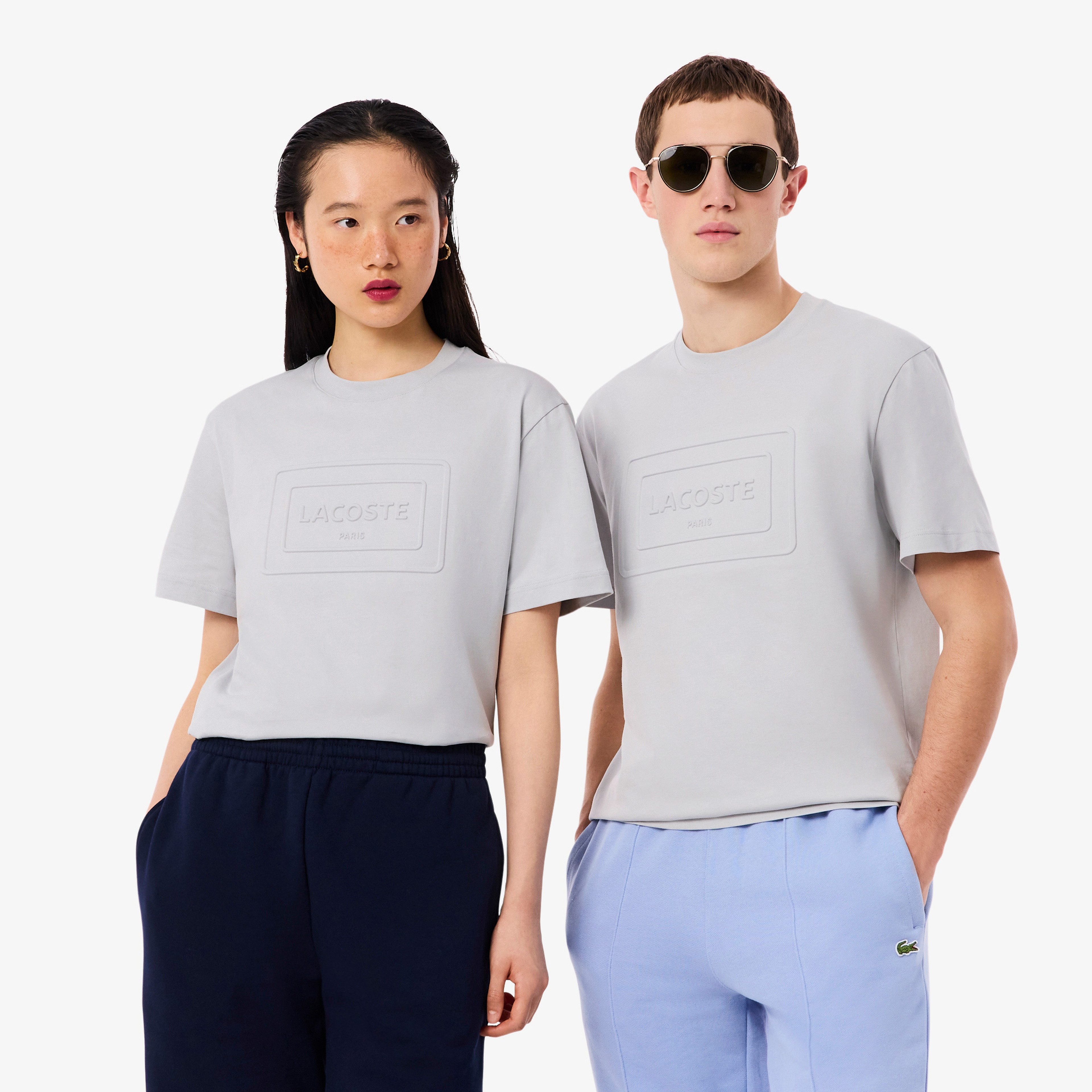 Unisex Classic Fit Bisiklet Yaka Baskılı Gri T-Shirt