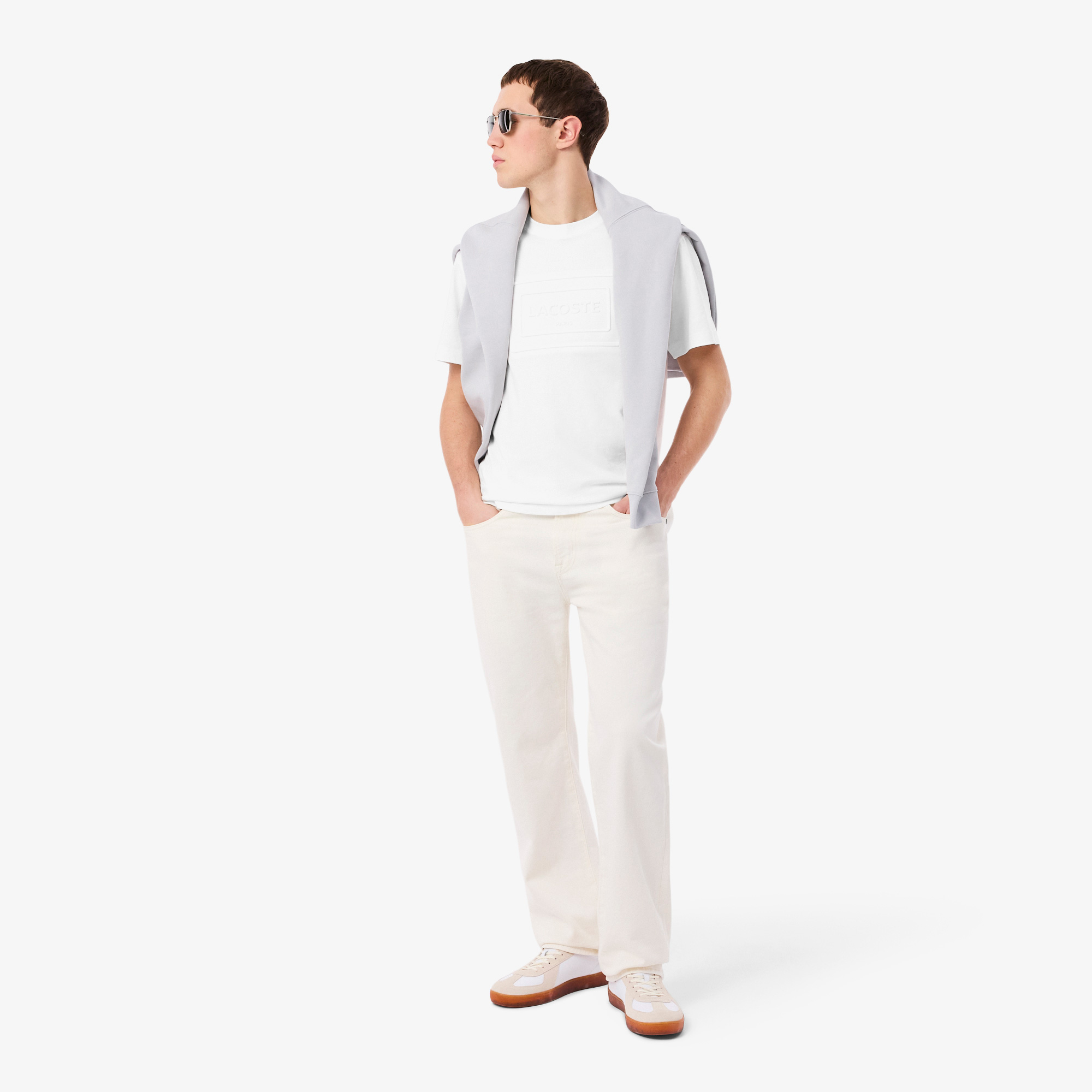 Lacoste Unisex Classic Fit Bisiklet Yaka Baskılı Beyaz T-Shirt görsel 4