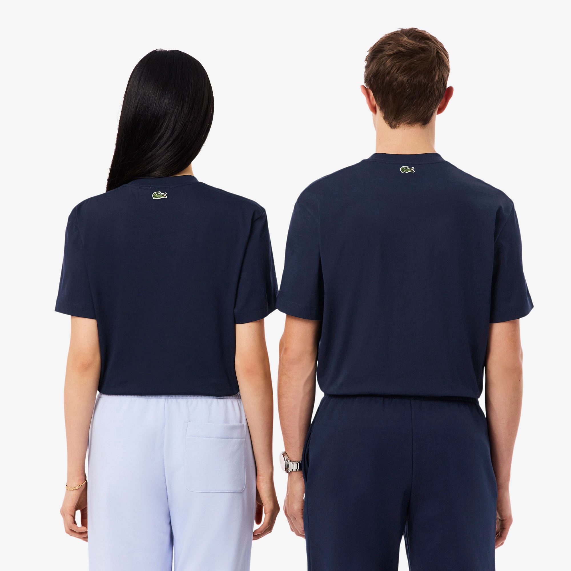 Lacoste Unisex Classic Fit Bisiklet Yaka Baskılı Lacivert T-Shirt görsel 3