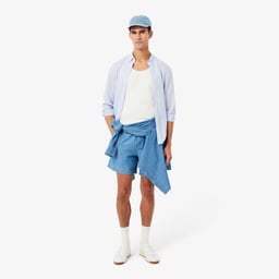 Erkek Regular Fit Düğmeli Yaka Ekose Açık Mavi Gömlek Mavi