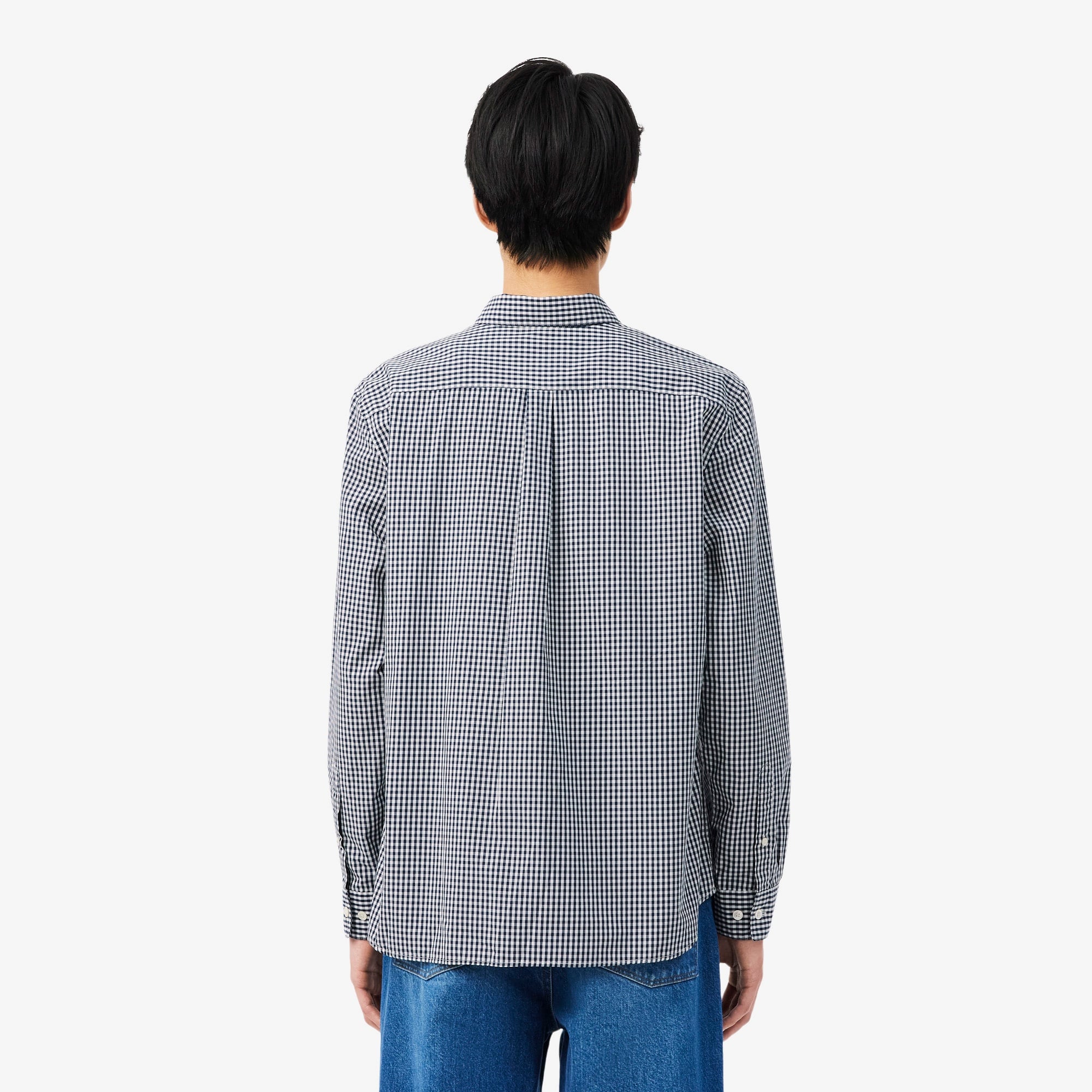 Erkek Regular Fit Düğmeli Yaka Ekose Lacivert Gömlek