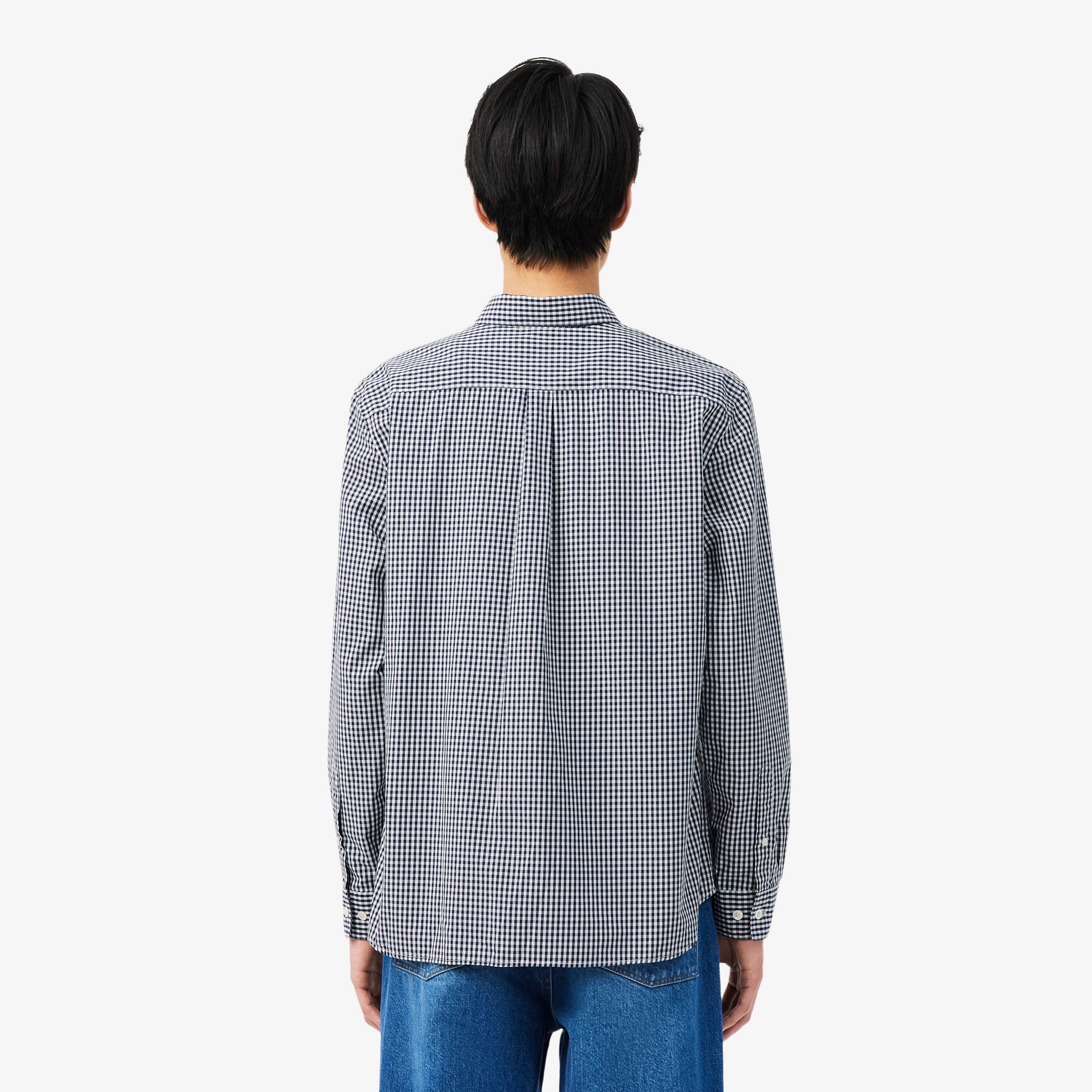 Erkek Regular Fit Düğmeli Yaka Ekose Lacivert Gömlek