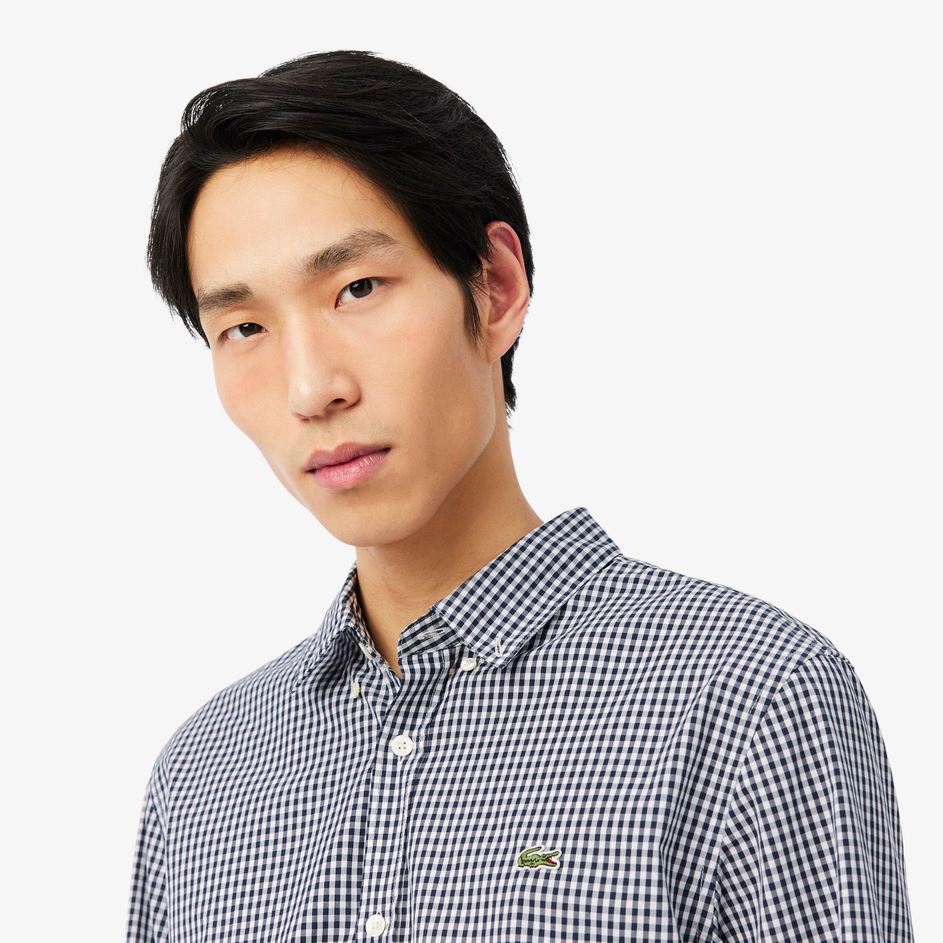 Erkek Regular Fit Düğmeli Yaka Ekose Lacivert Gömlek