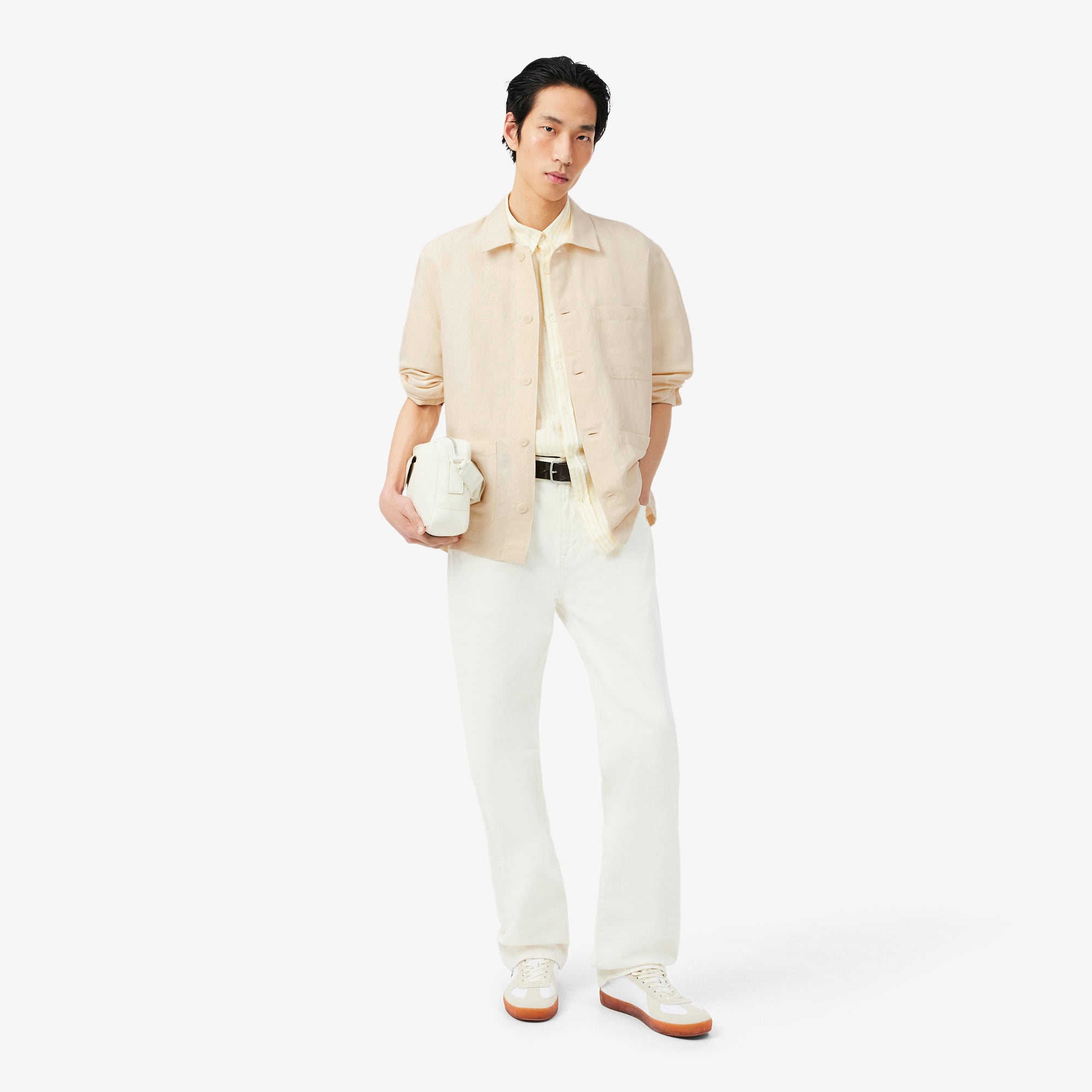 Lacoste Erkek Relaxed Fit Keten Bej Dış Gömlek görsel 4