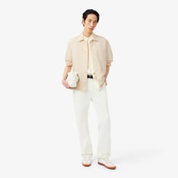 Erkek Relaxed Fit Keten Bej Dış Gömlek Bej