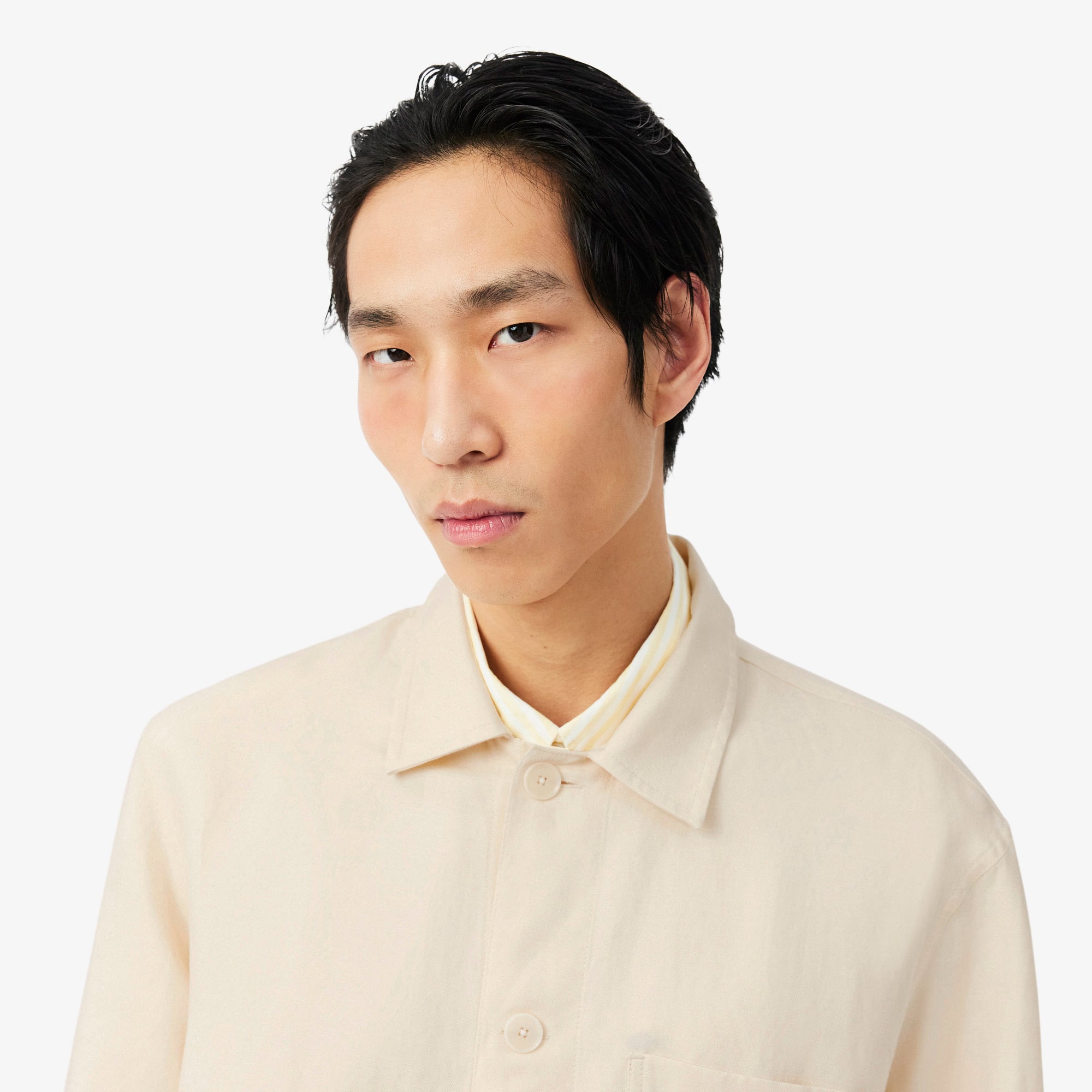 Lacoste Erkek Relaxed Fit Keten Bej Dış Gömlek görsel 2