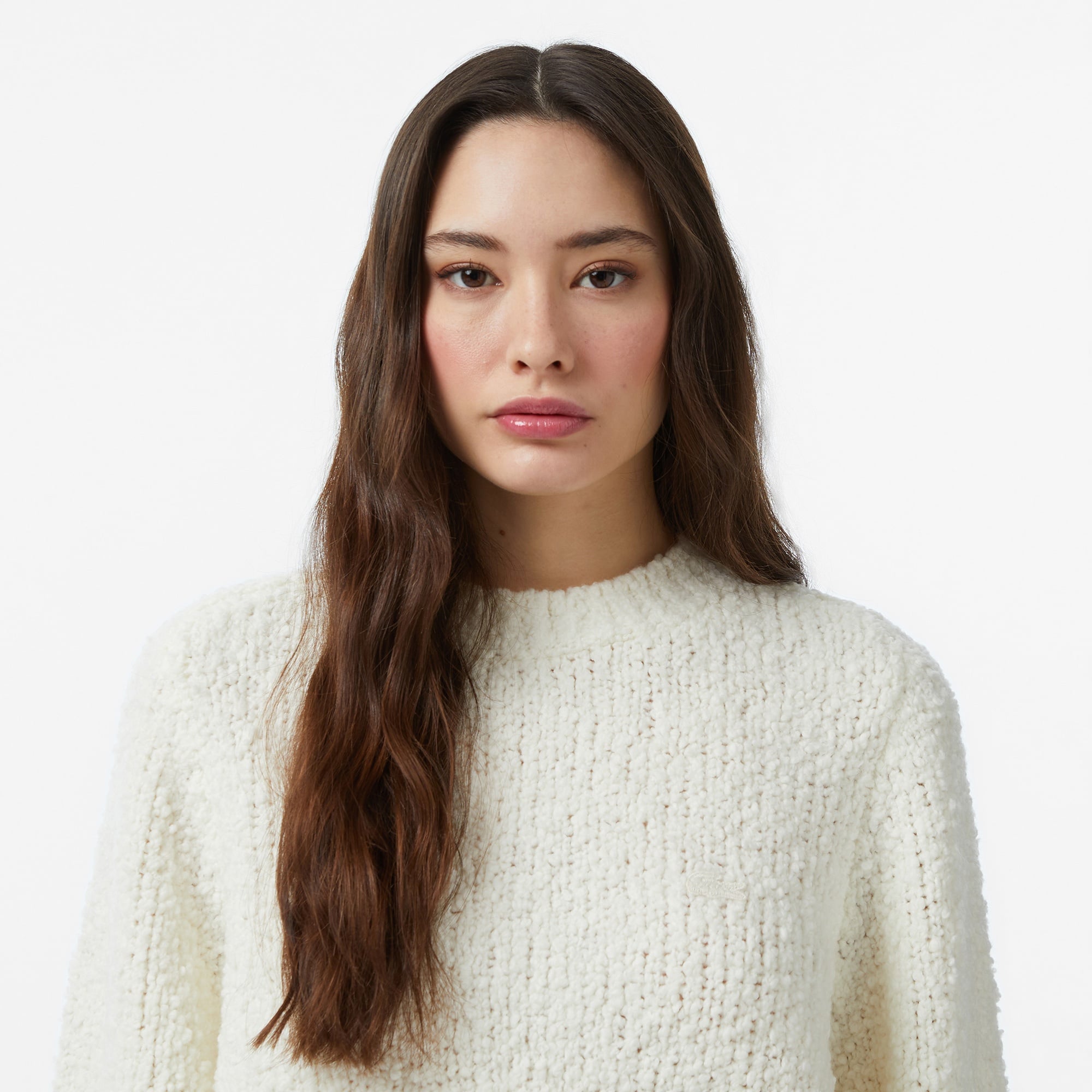 Kadın Classic Fit Bisiklet Yaka Yün Krem Kazak