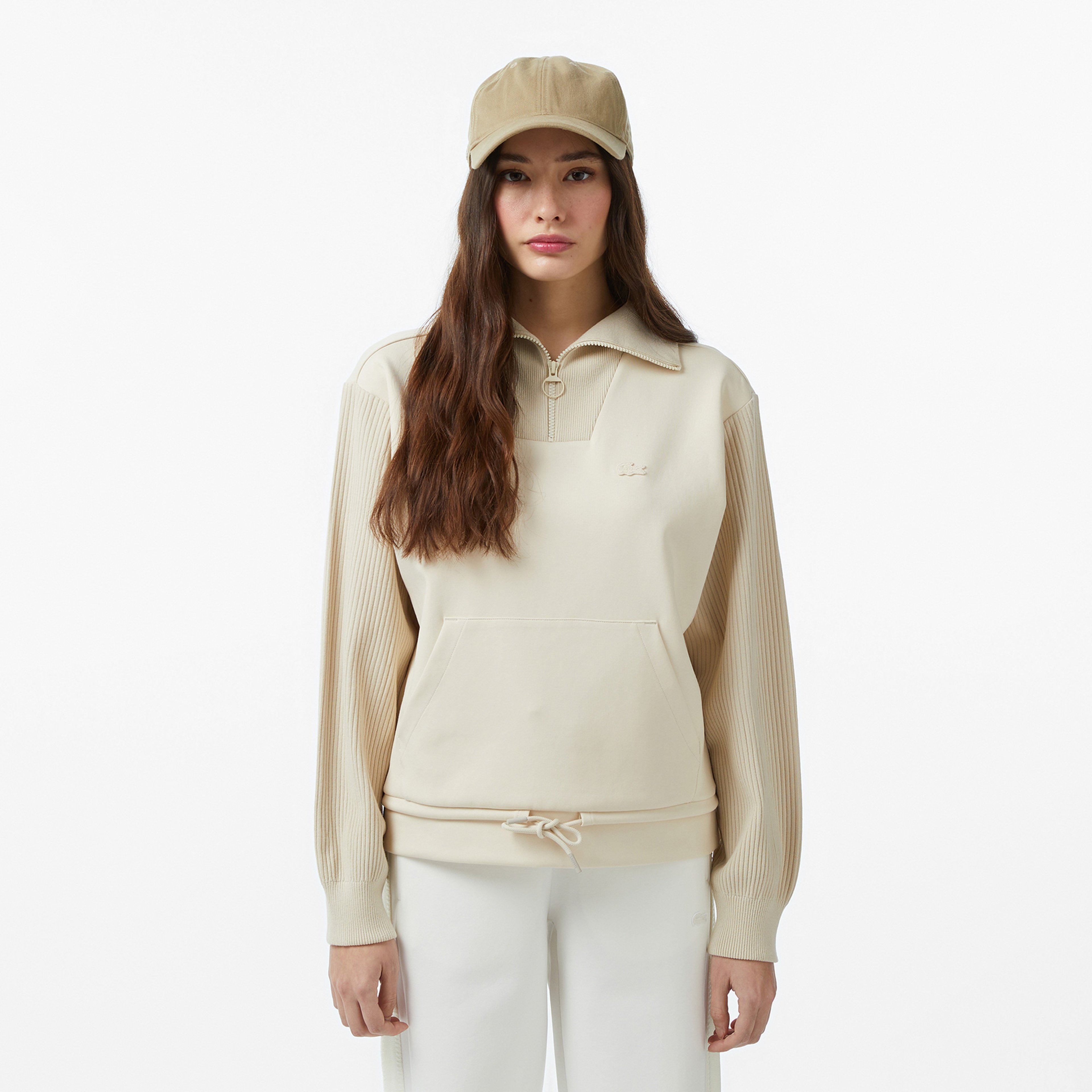 Kadın Relaxed Fit Yarım Fermuarlı Krem Sweatshirt Kadın Relaxed Fit Yarım Fermuarlı Krem Sweatshirt