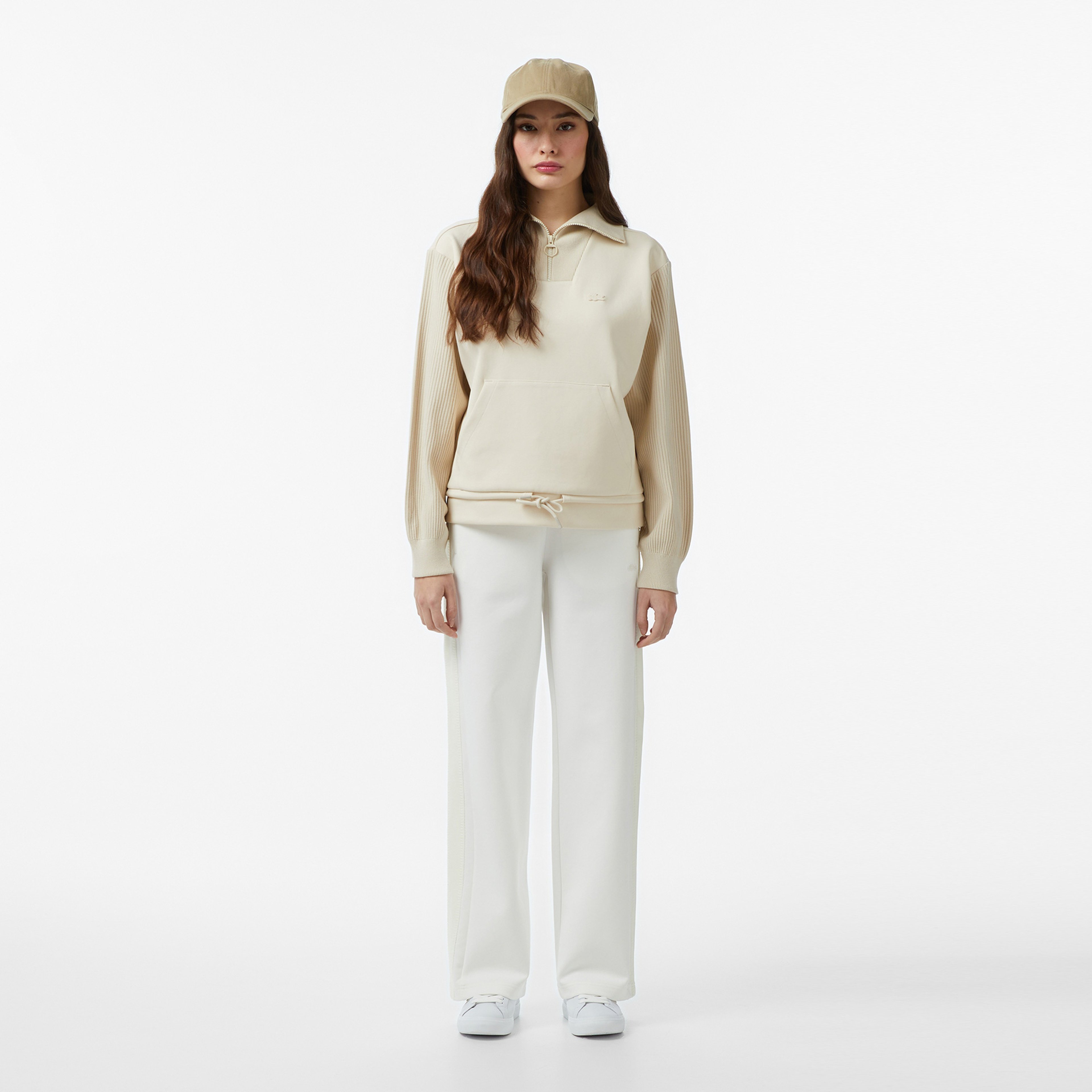 Kadın Relaxed Fit Yarım Fermuarlı Krem Sweatshirt Kadın Relaxed Fit Yarım Fermuarlı Krem Sweatshirt