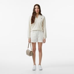 Kadın Classic Fit Polo Yaka Krem Kazak Krem