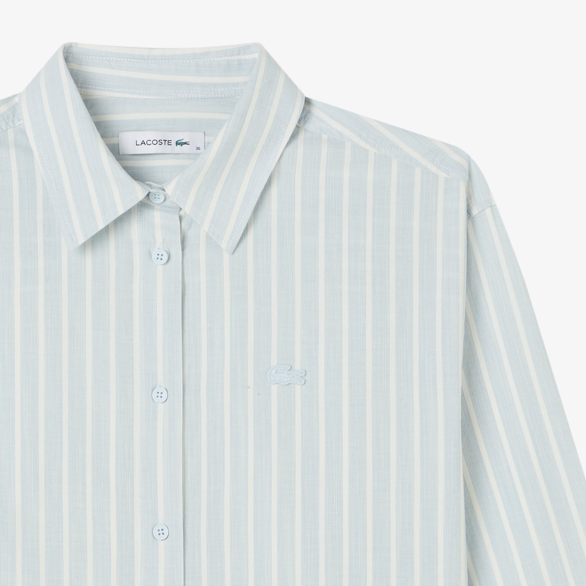 Lacoste Kadın Relaxed Fit Çizgili Mavi Gömlek görsel 4