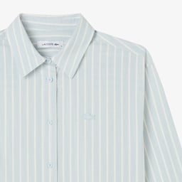 Kadın Relaxed Fit Çizgili Mavi Gömlek Mavi