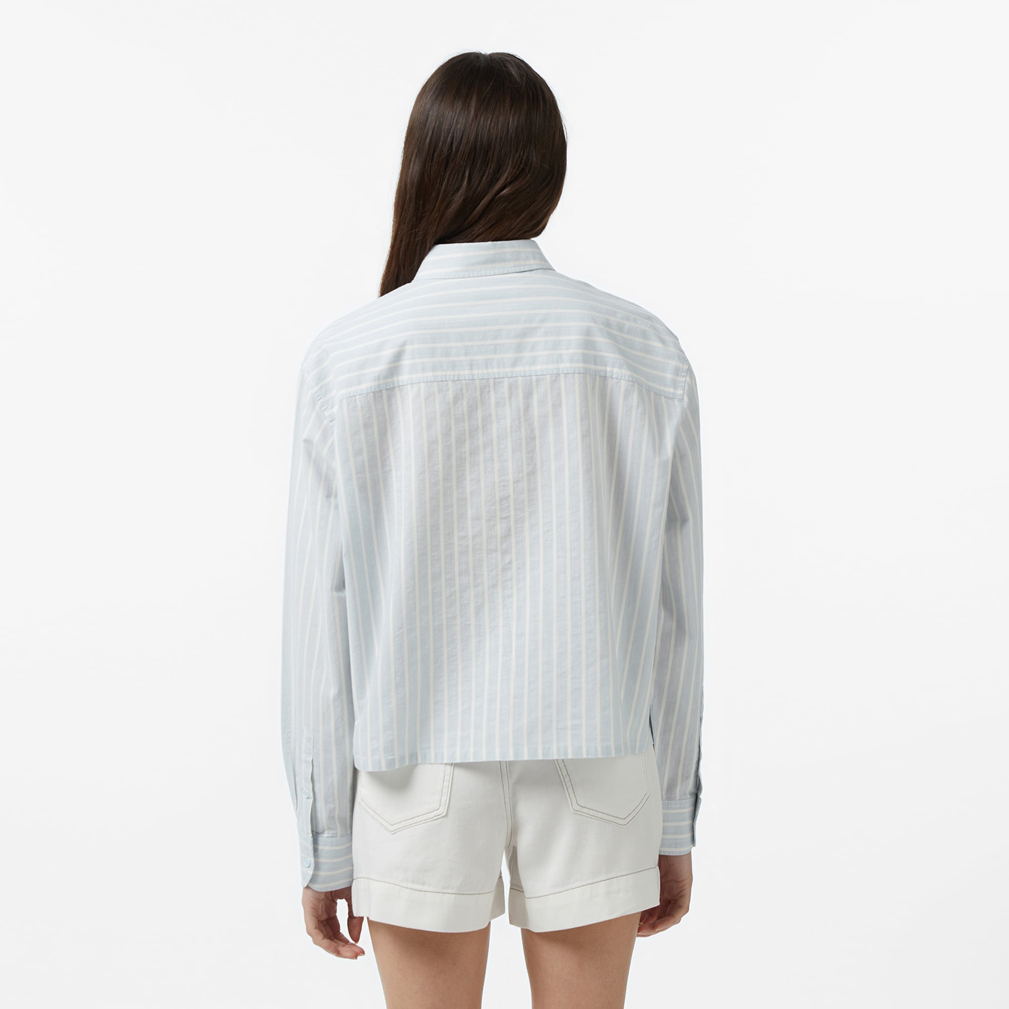 Lacoste Kadın Relaxed Fit Çizgili Mavi Gömlek görsel 5