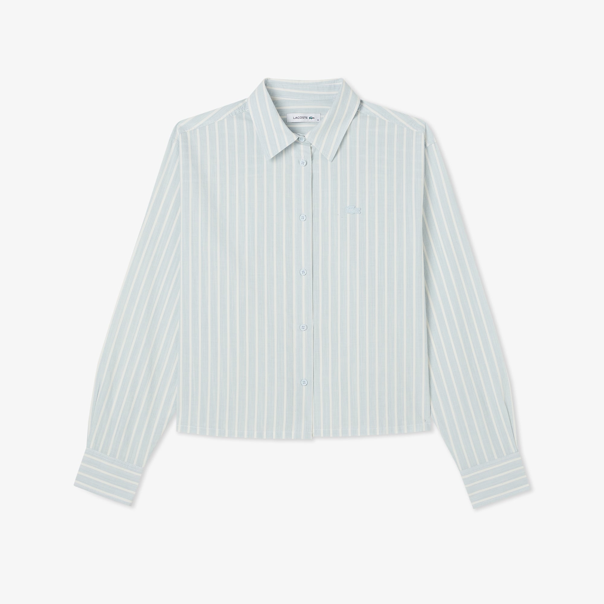 Lacoste Kadın Relaxed Fit Çizgili Mavi Gömlek görsel 3