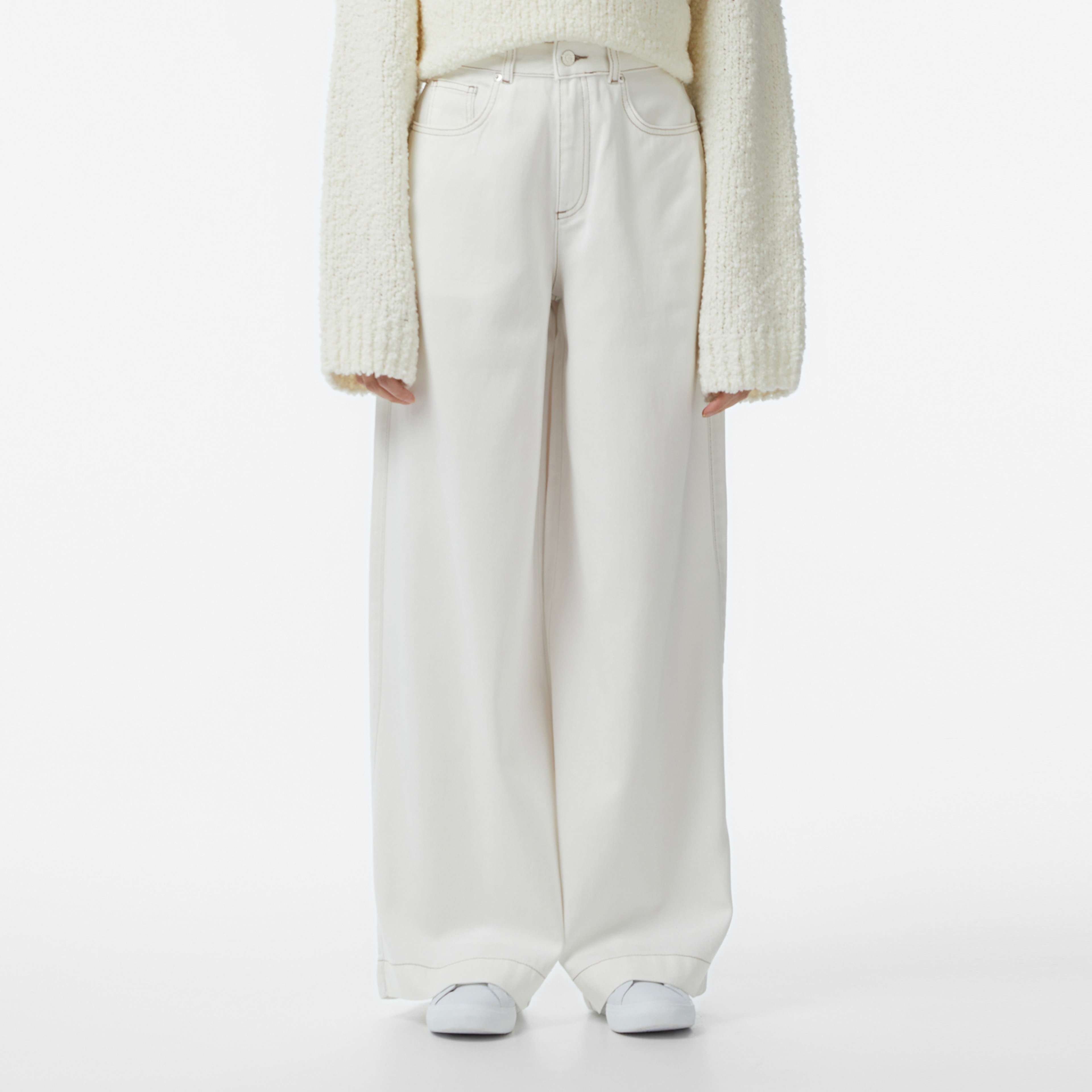 Kadın Regular Fit Krem Jean Pantolon Kadın Regular Fit Krem Jean Pantolon